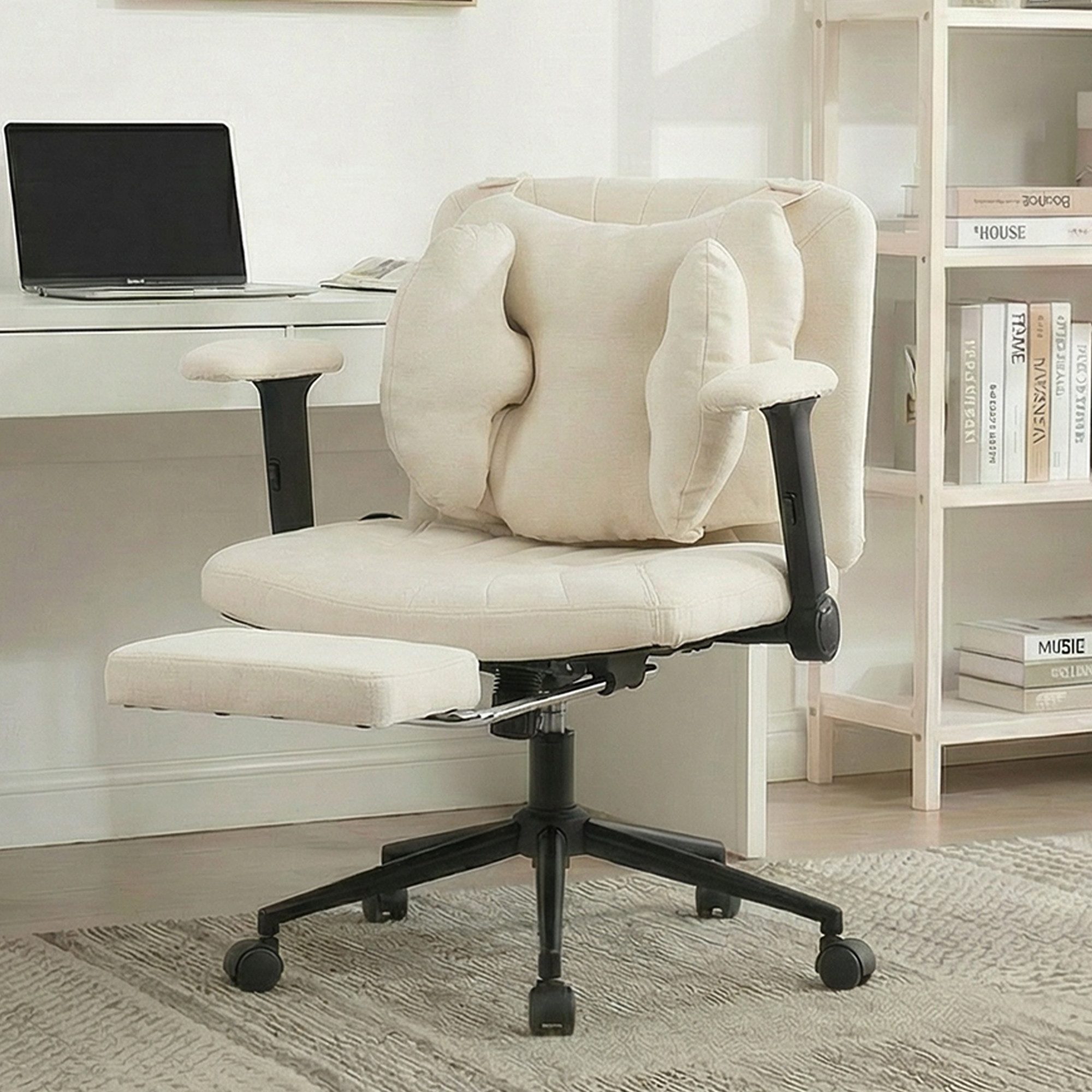 CANMOV Bürostuhl Bequemer Schreibtischstuhl mit Massage Kissen, ergonomischer Bürostuhl, mit Massagekissen, Fußstütze, klappbaren Armlehnen, 360° drehbar