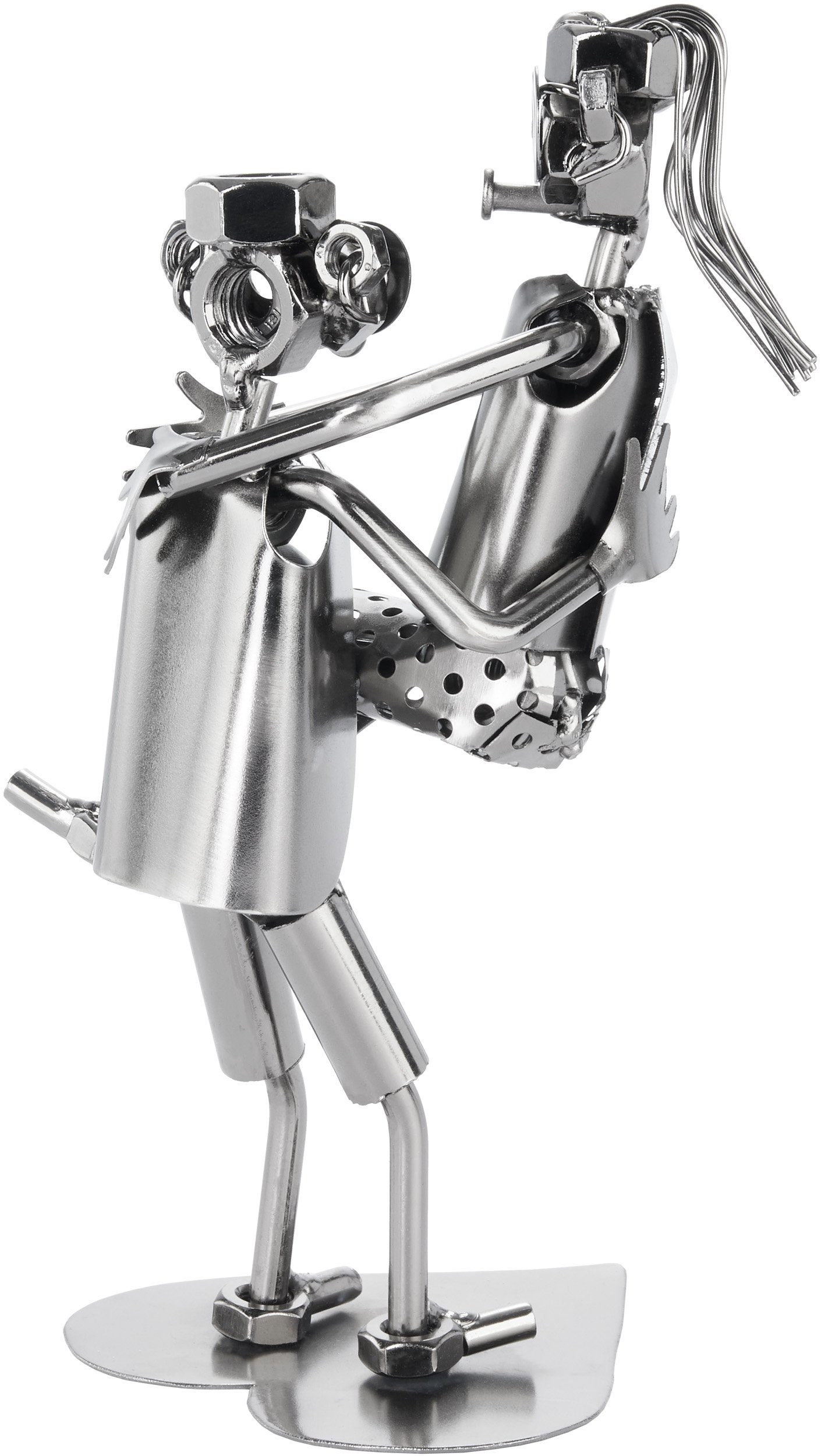 BRUBAKER (1 - Handarbeit Objekt St), auf Herz den Armen Silber Frau Dekofigur Liebespaar oder Schraubenmännchen auf - Geschenk Mannes des Deko Paar