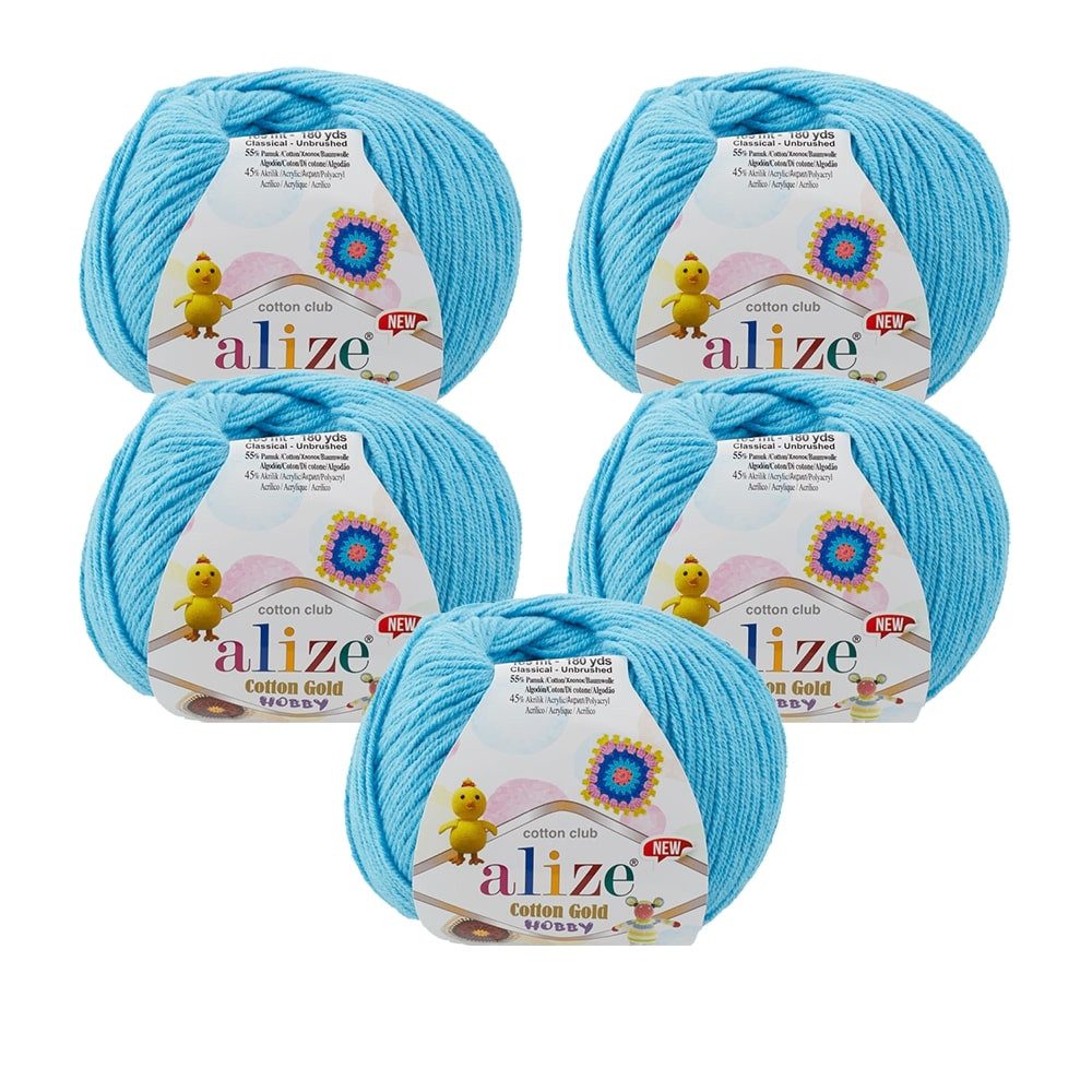 Alize 10 x ALIZE COTTON GOLD HOBBY NEW 287 TURQUOISE Häkelwolle, 330 m, Baumwolle-Acrylwolle, Amigurumi