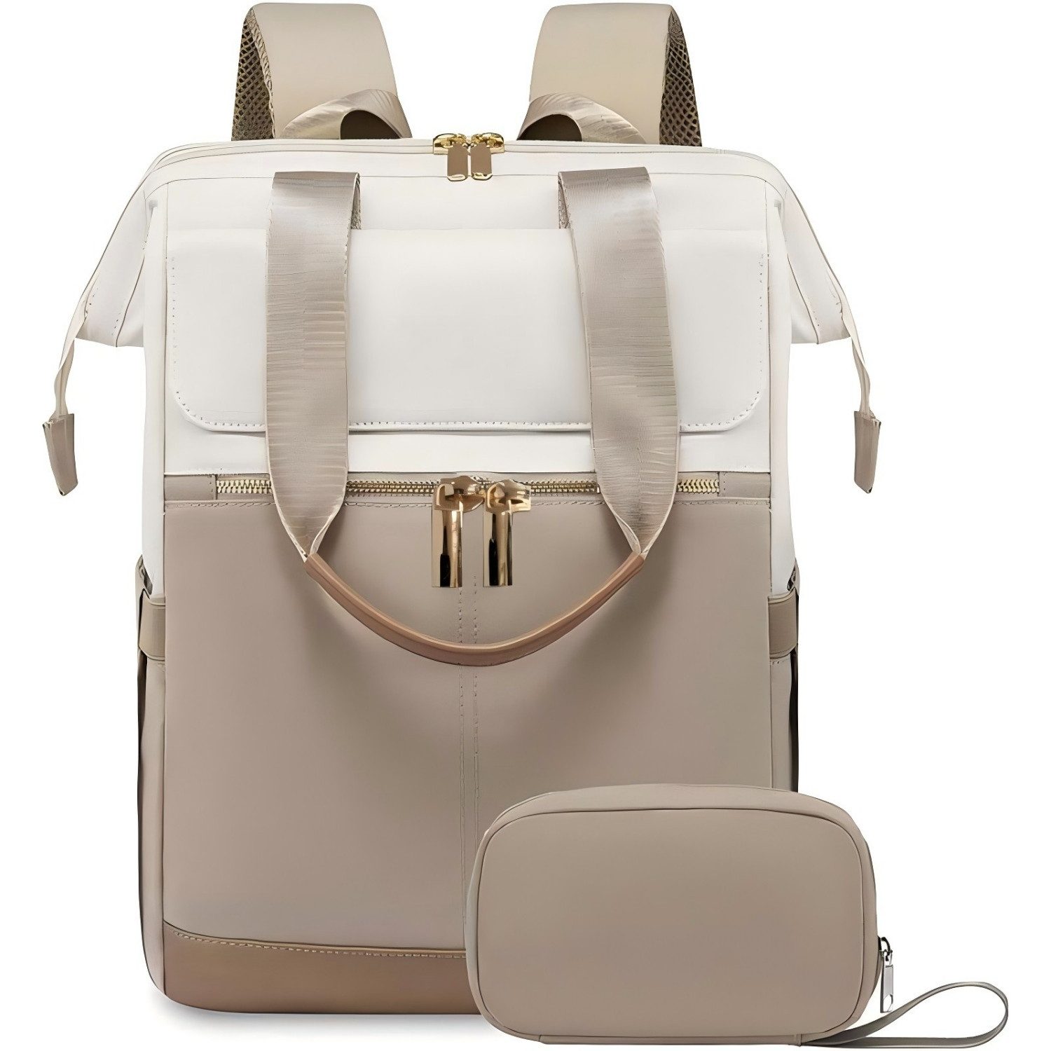 Toomoke Rucksack Rucksack Damen mit passendem Kosmetiktasche, Schultasche Teenager (Geräumiger City-Rucksack, praktisches Handgepäck für Flugreisen), wasserabweisender Laptoprucksack bis 15,6 Zoll für Büro & Reisen