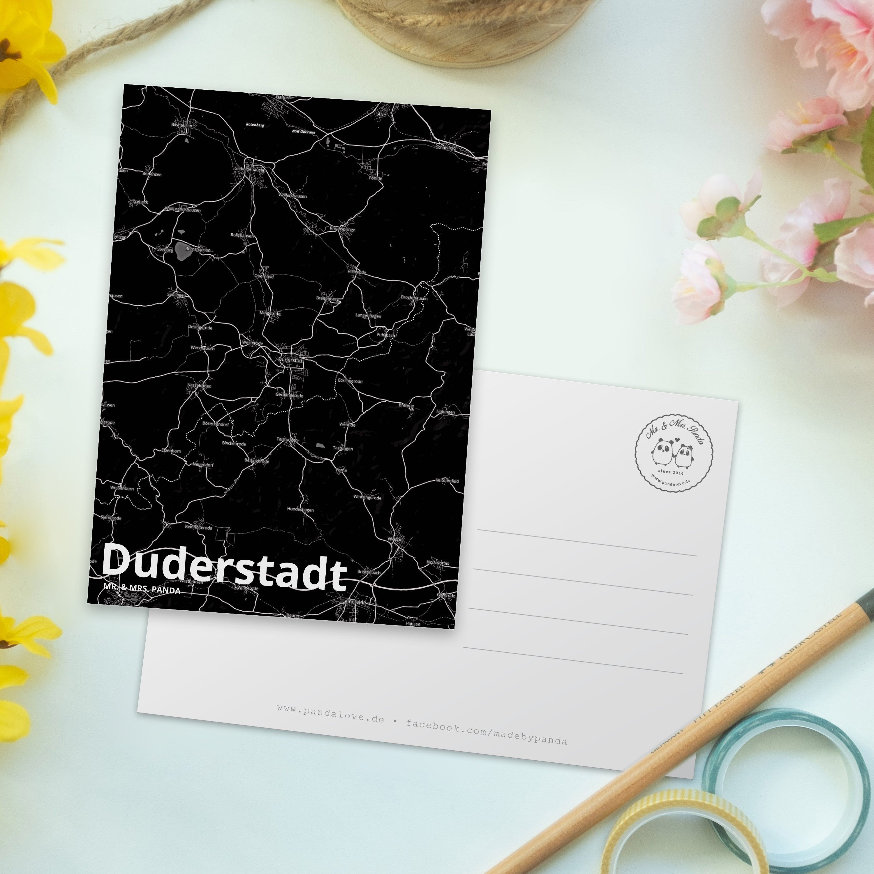 Geschenk, Dorf Mrs. Grußkarte, Karte Karte, M Postkarte - Landkarte Stadt Duderstadt Mr. Panda &