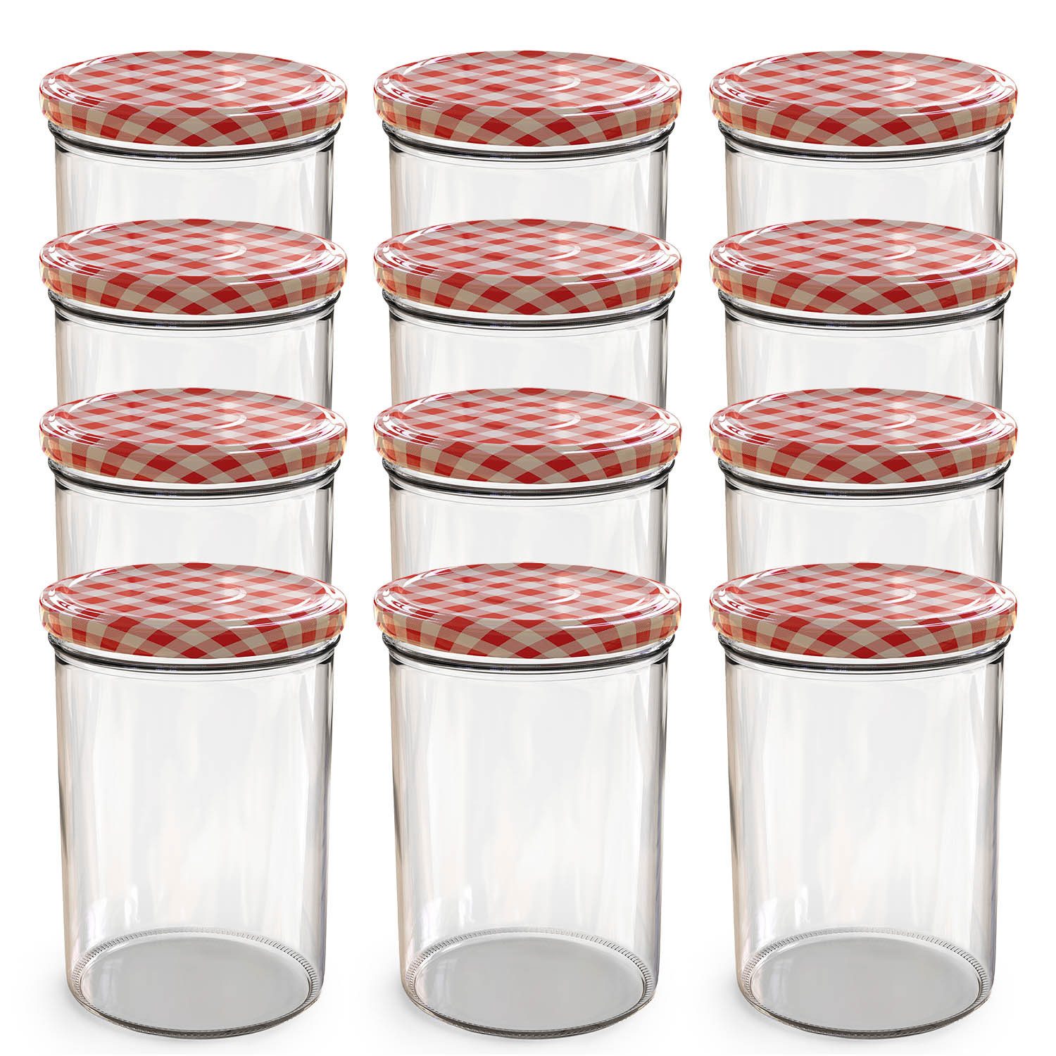 Oputec Einmachglas 12x 440 ml Einmachgläser mit Schraubdeckel TO 82 rot Marmeladengläser, Glas / Metall