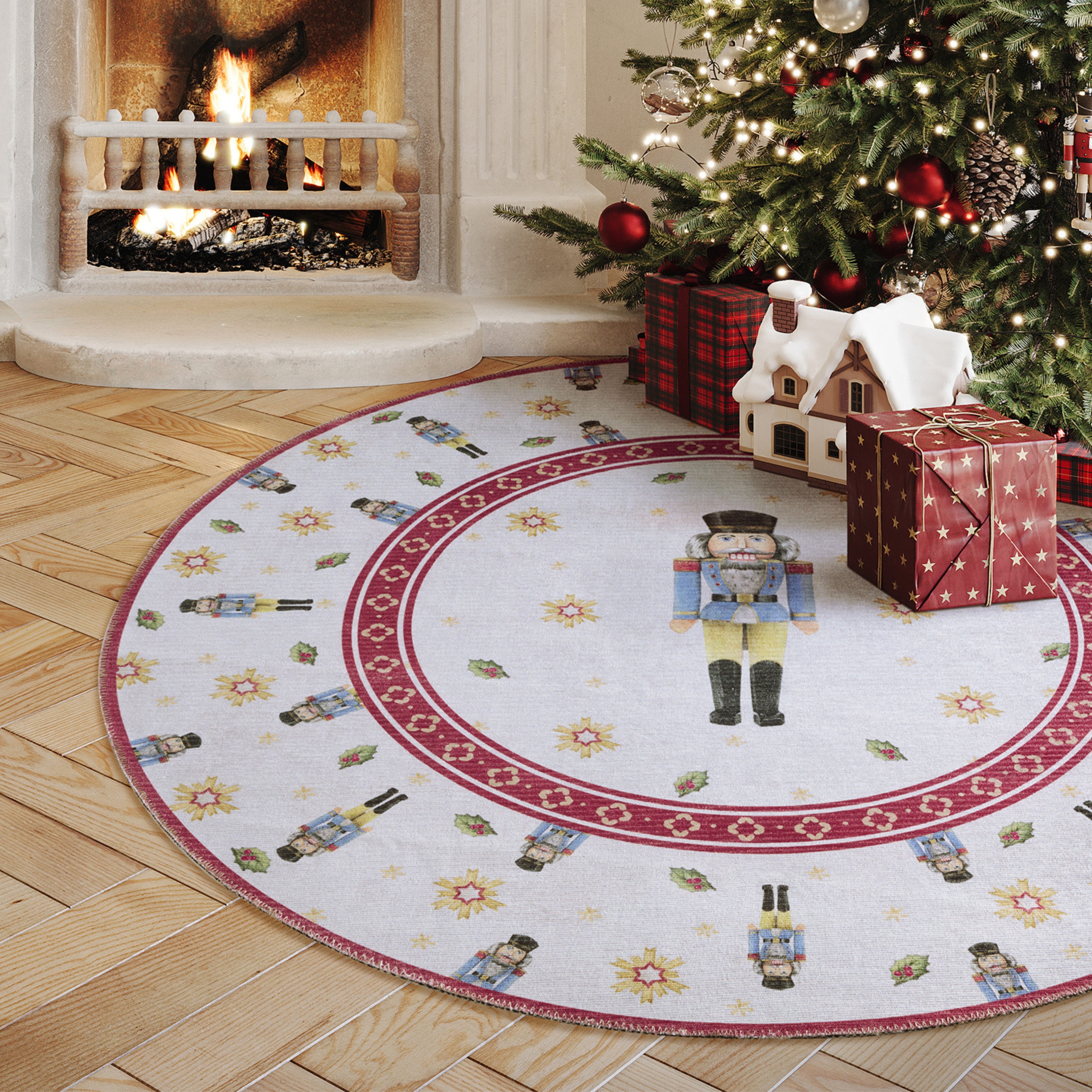 Villeroy & Boch Teppich Toy's Delight Limited Edition Santa Claus, rund, Höhe: 3 mm, Limited Edition, Weihnachten, Wohnzimmer, Baumrock, Waschbar, Rund