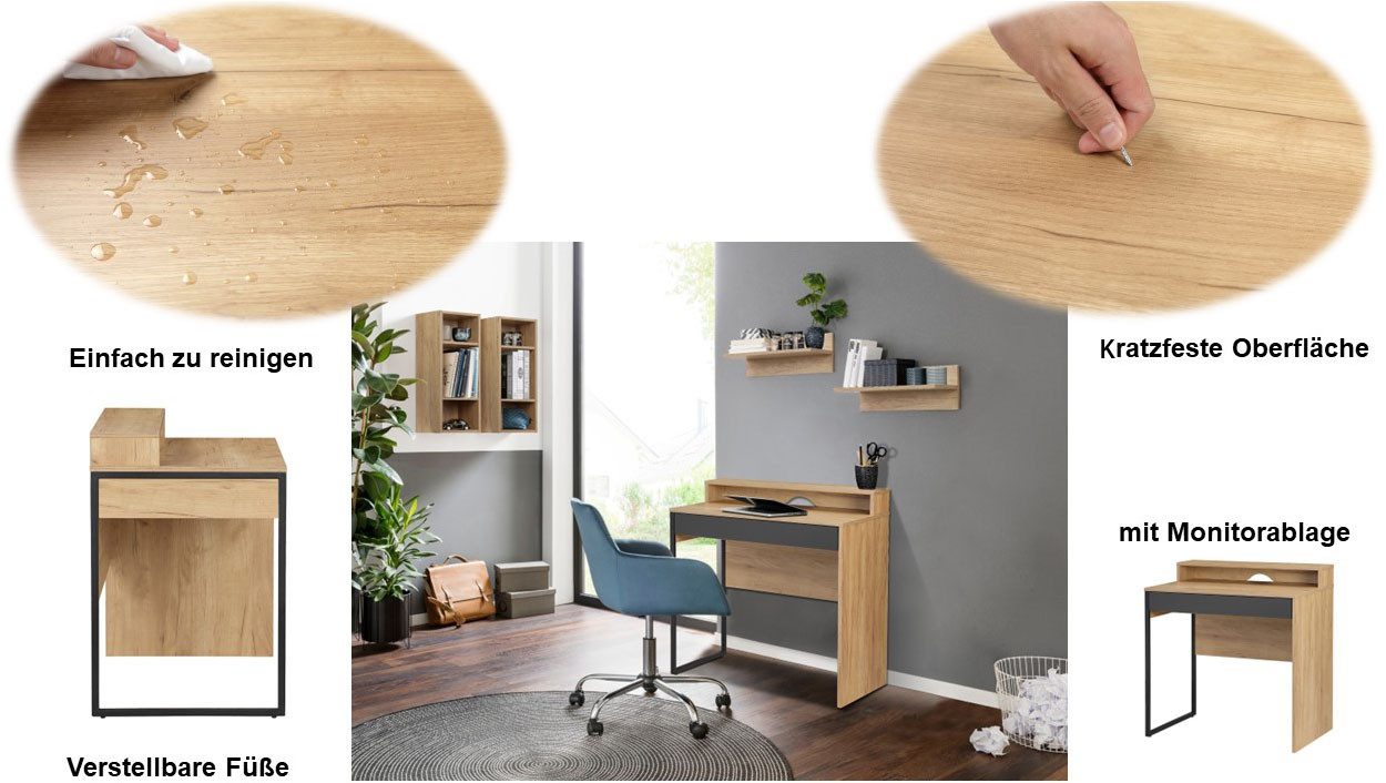 OTTO home Schreibtisch Moid, Computertisch in modernem Design, Breite 80 cm, mit Schublade, Kabeldurchlass & Metallkufe