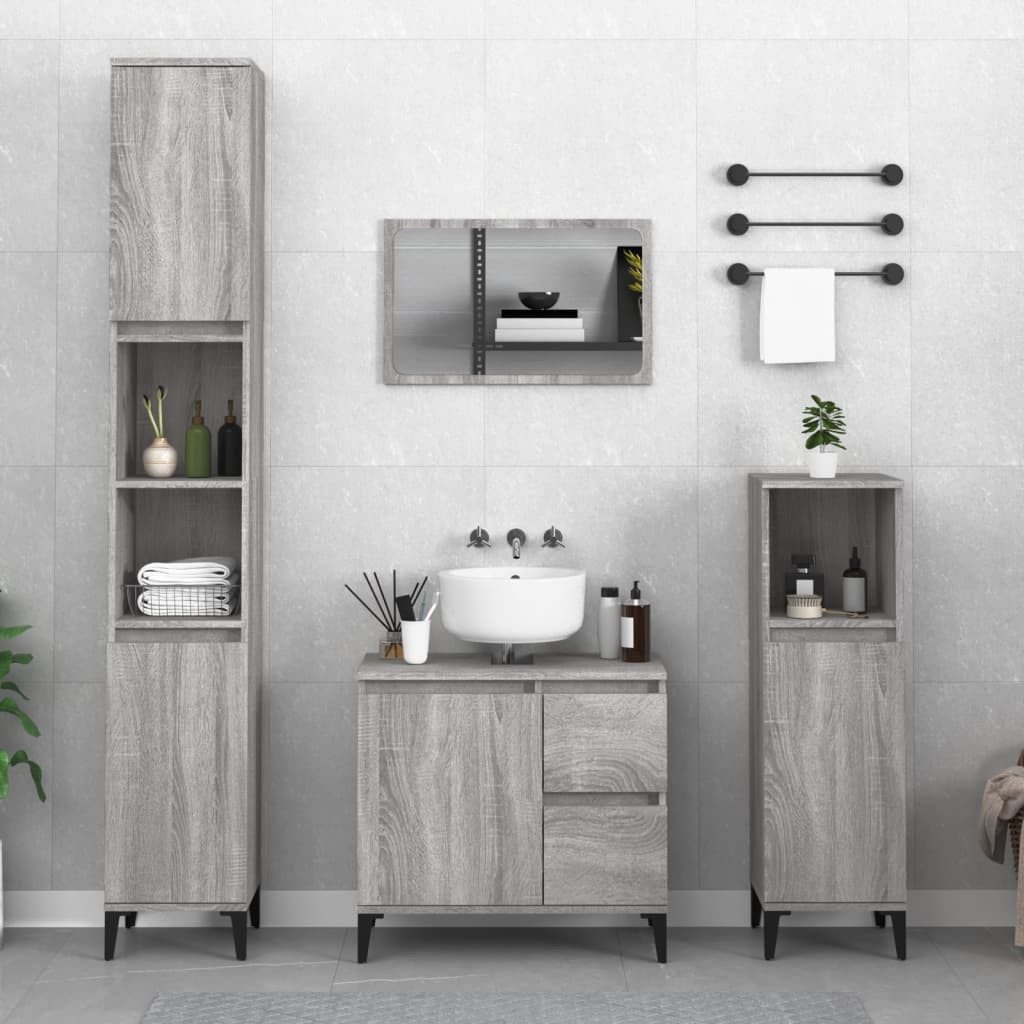 Badkommode Badezimmerschrank 30x30x190 cm Grau Sonoma aus Holzwerkstoff und