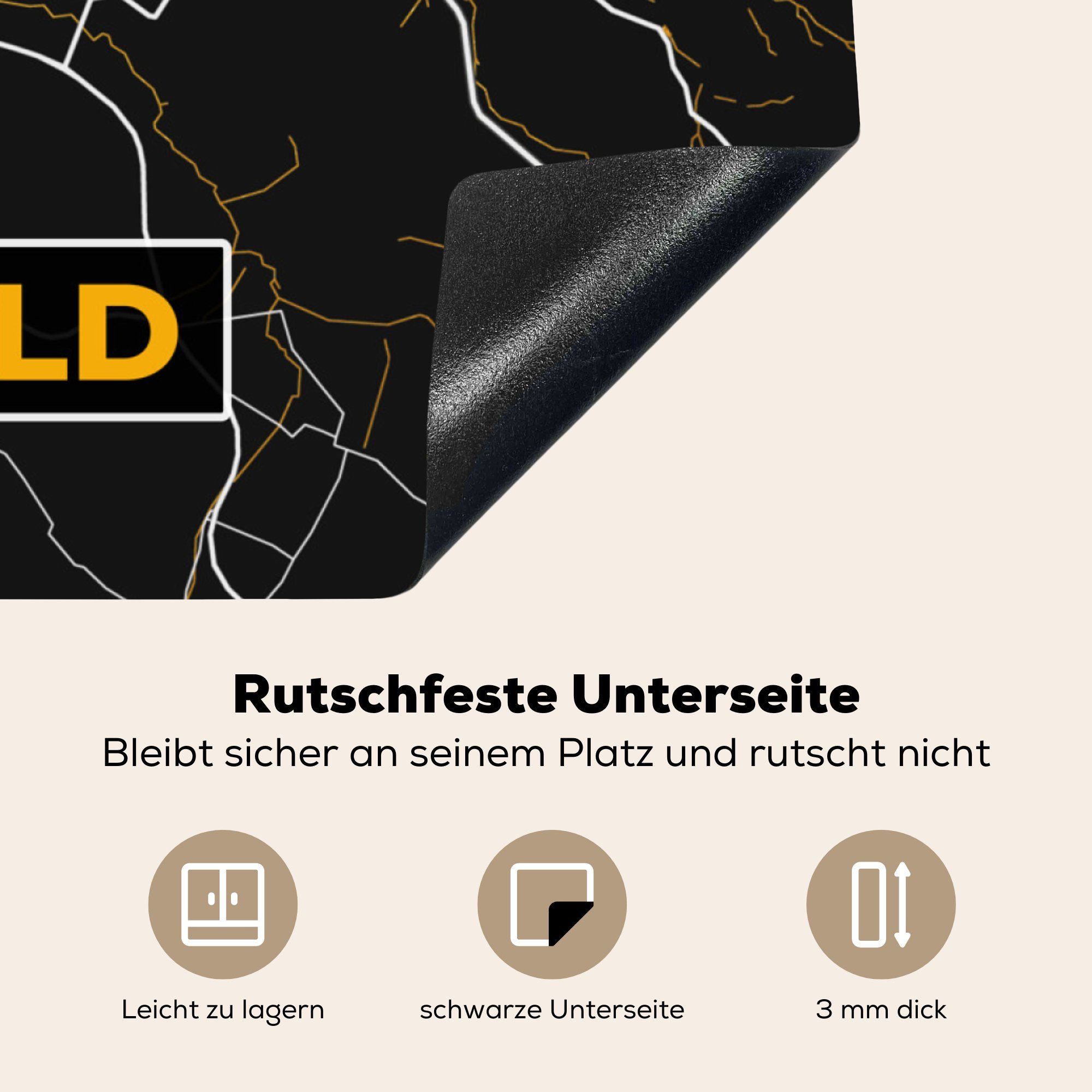 MuchoWow Herdblende-/Abdeckplatte Detmold Vinyl, 78x78 Karte Ceranfeldabdeckung, cm, (1 - küche tlg), Arbeitsplatte - Gold - Deutschland, für - Stadtplan