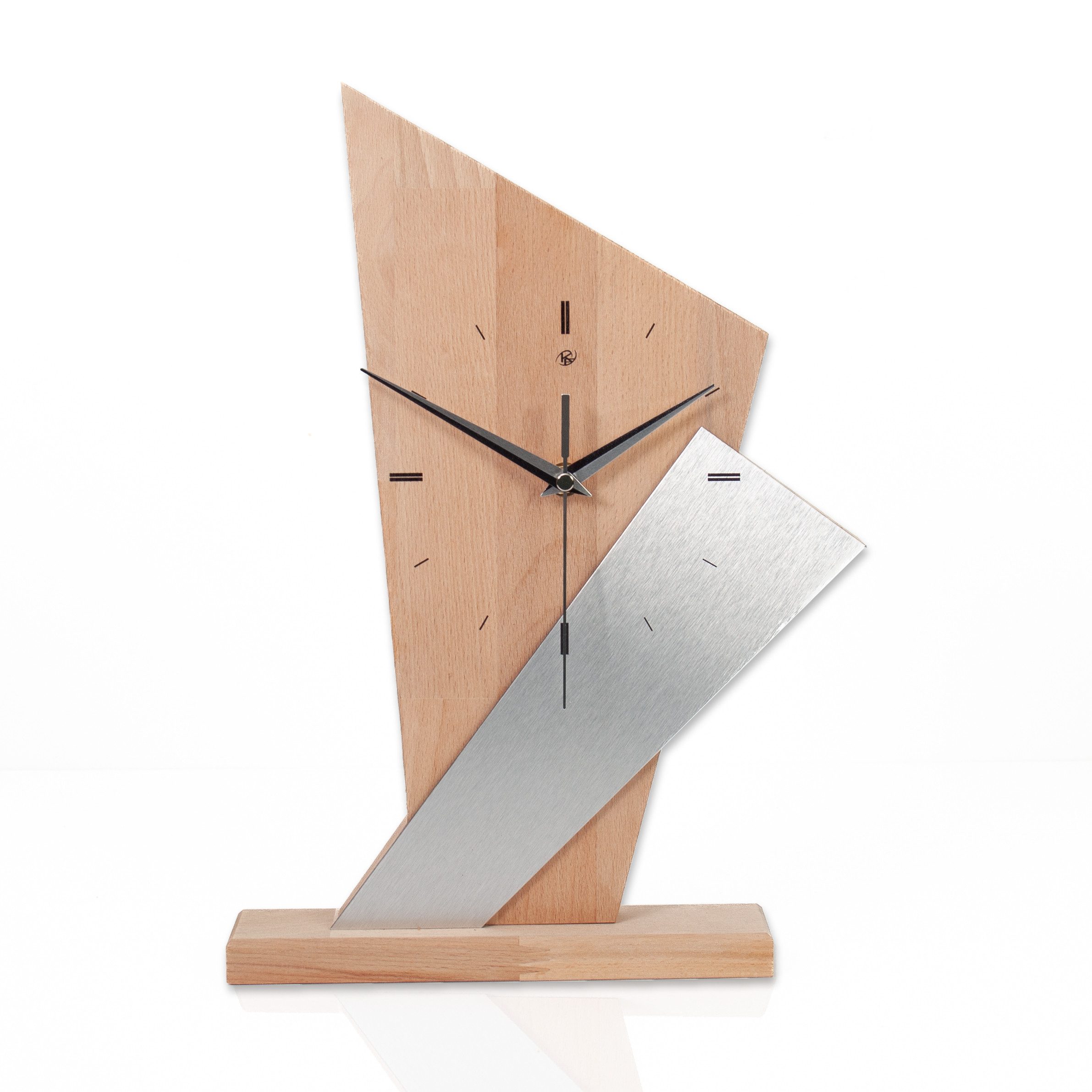 Kreative Feder Standuhr Designer-Standuhr „Brown Square“ - Tischstanduhr aus Holz, Tischuhr im Metallic-Look; Funk- oder Quarzuhrwerk; ohne Ticken
