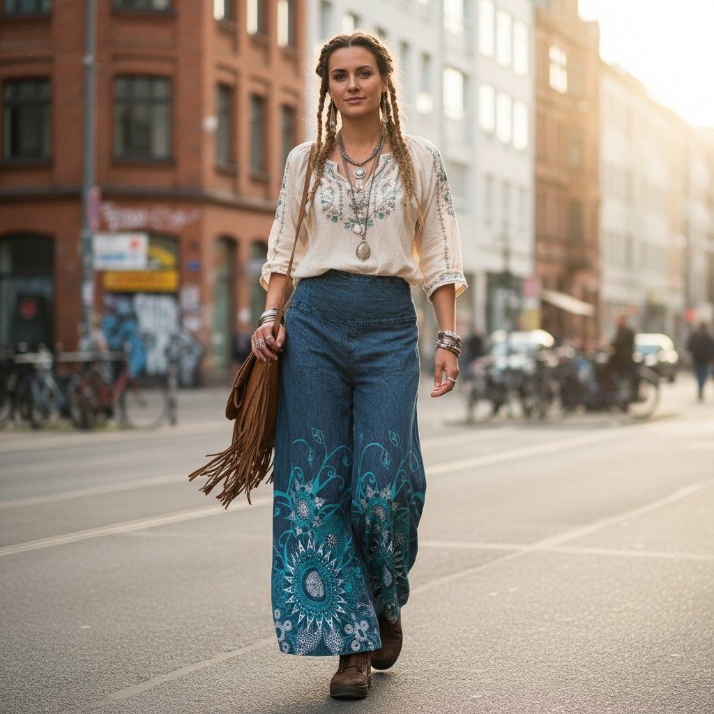 Guru-Shop Relaxhose Palazzohose, Boho Flower Power Baumwollhose,.. alternative Bekleidung – Bild 2 von 5