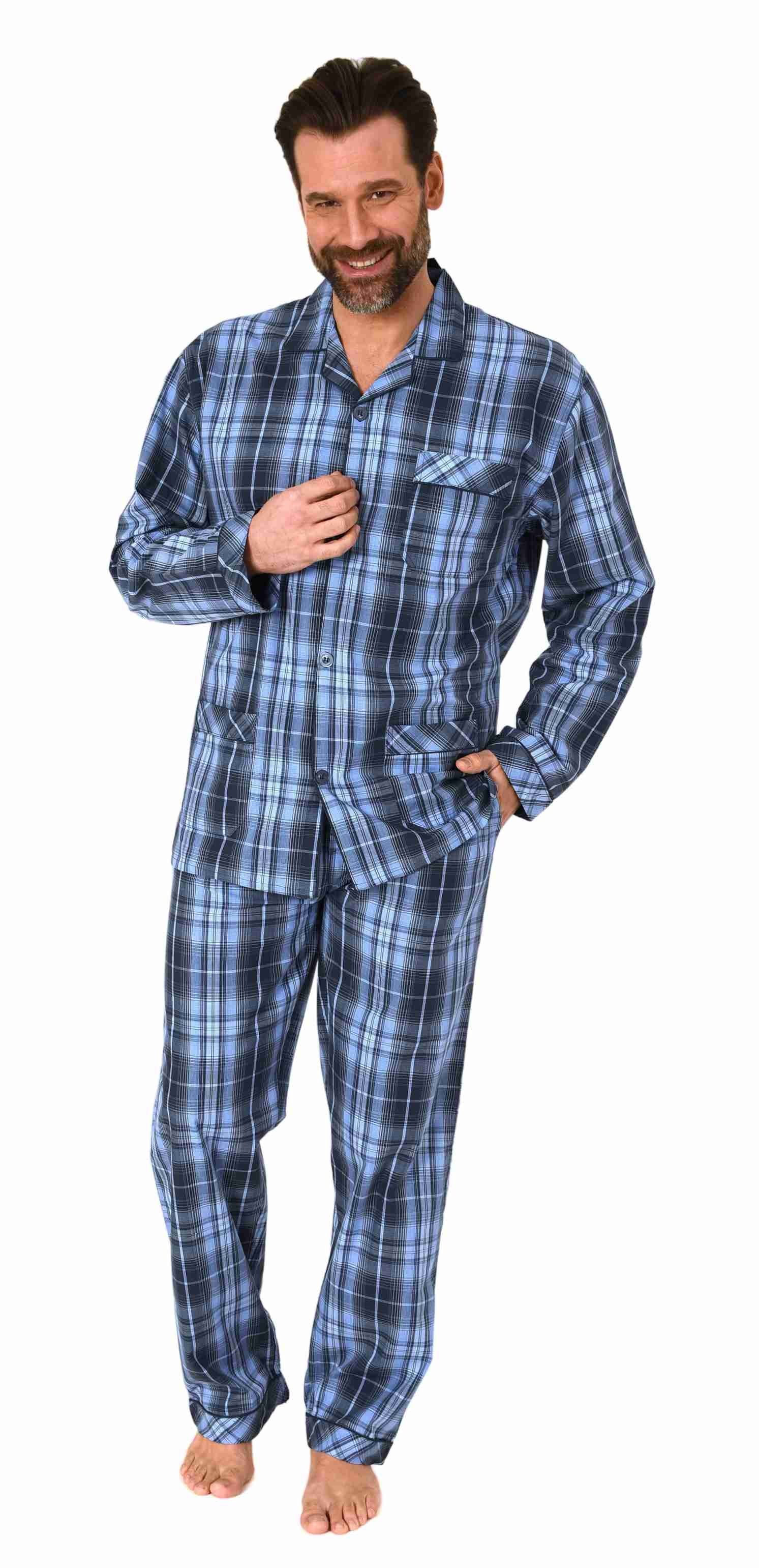Normann Pyjama Herren Schlafanzug lang Pyjama gewebt zum Knöpfen in elegant günstig online kaufen
