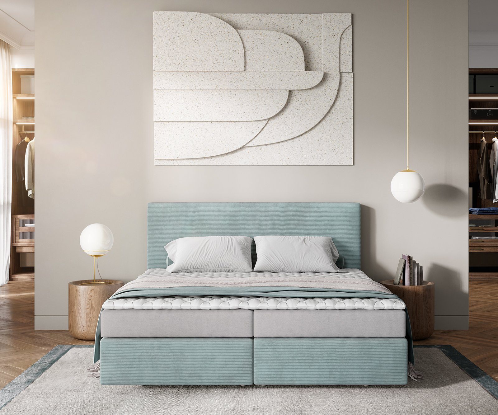 DELIFE Boxspringbett Dream-Well, Cord Pastellblau 180x200 günstig online kaufen