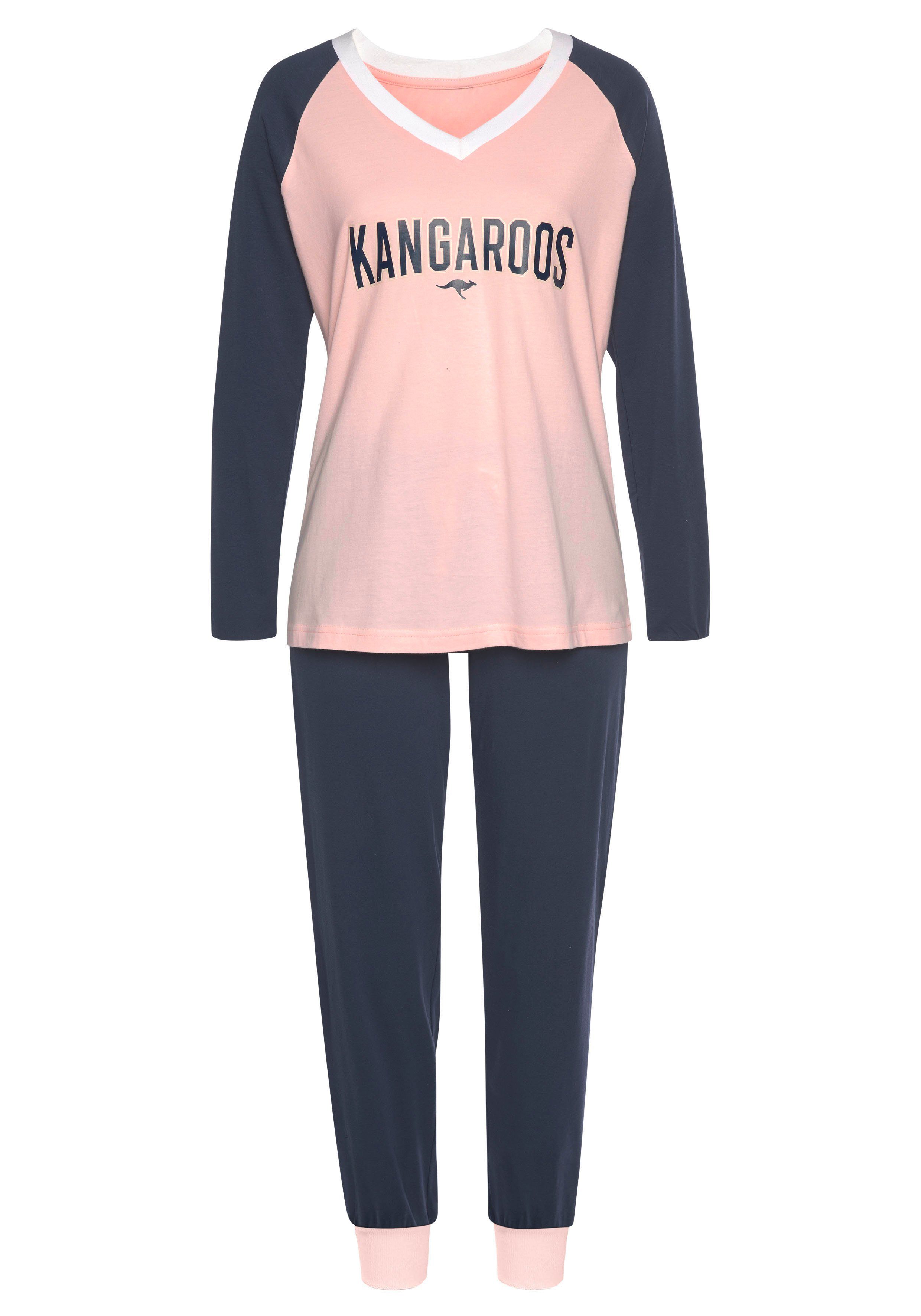 mit (2 kontrastfarbenen 1 tlg., KangaROOS Raglanärmeln Stück) rosa-dunkelblau Pyjama