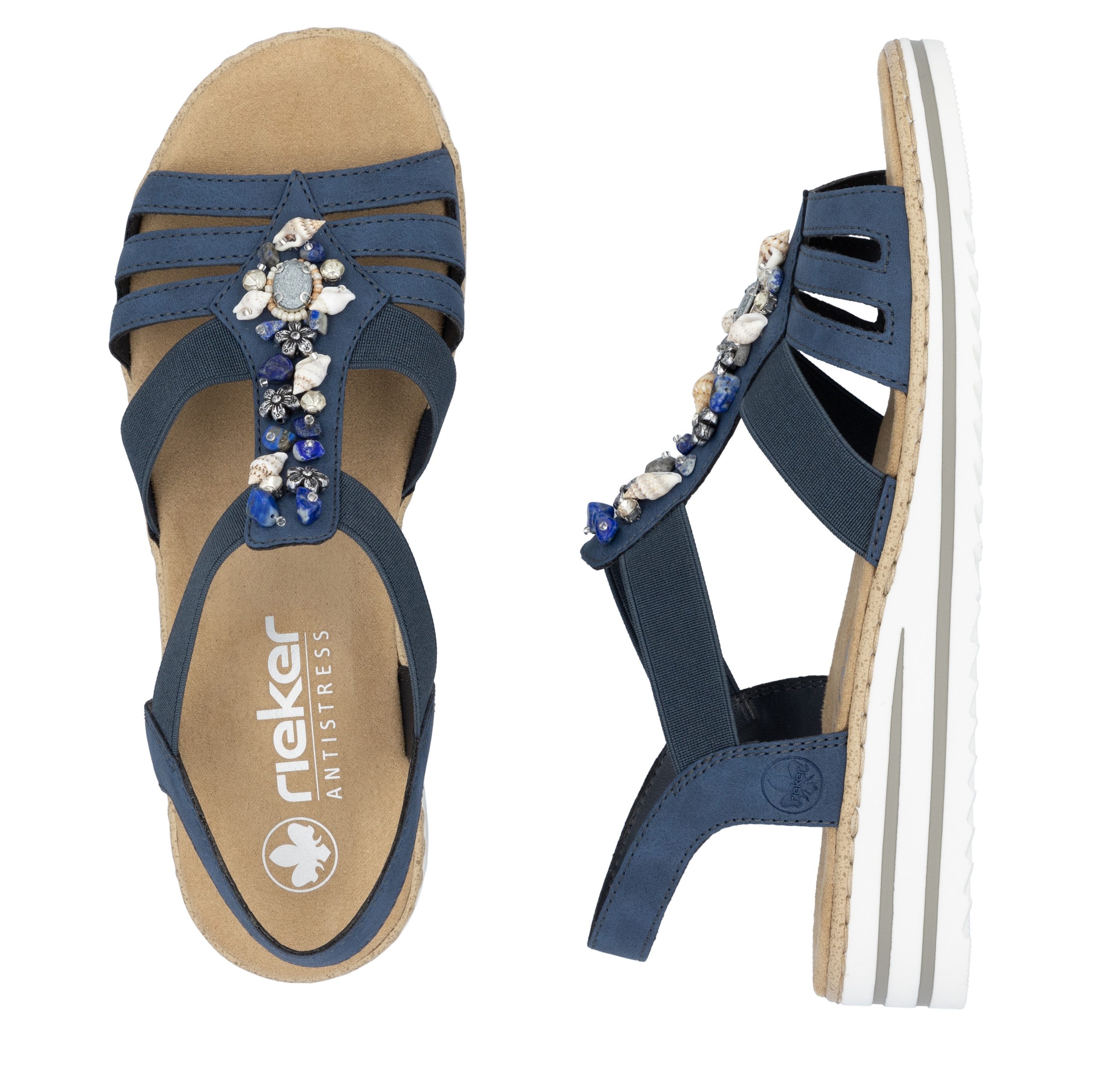 Rieker Riemchensandale Sommerschuh, Sandalette, Keilabsatz, mit sommerlicher Verzierung