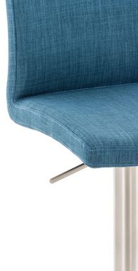 TPFLiving Barhocker Cathy mit bequemer Rückenlehne und angenehmer Fußstütze (Barstuhl Hocker für Theke & Küche - höhenverstellbar und drehbar), Gestell Metall chrom - Sitzfläche: Stoff Blau