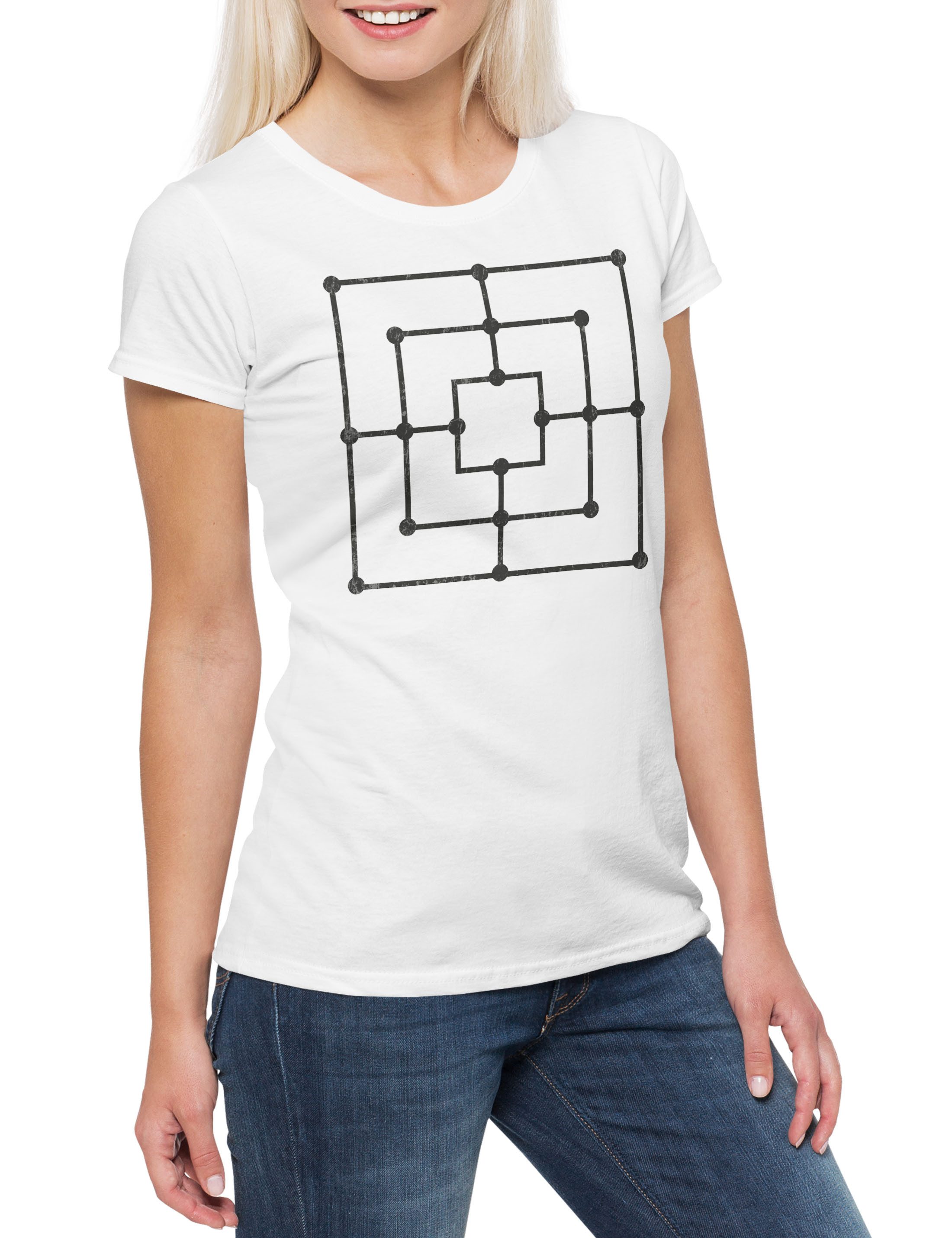 Print-Shirt Nine Men's Morris Damen T-Shirt Mühle Mill Mills Spielbrett Brettspiel