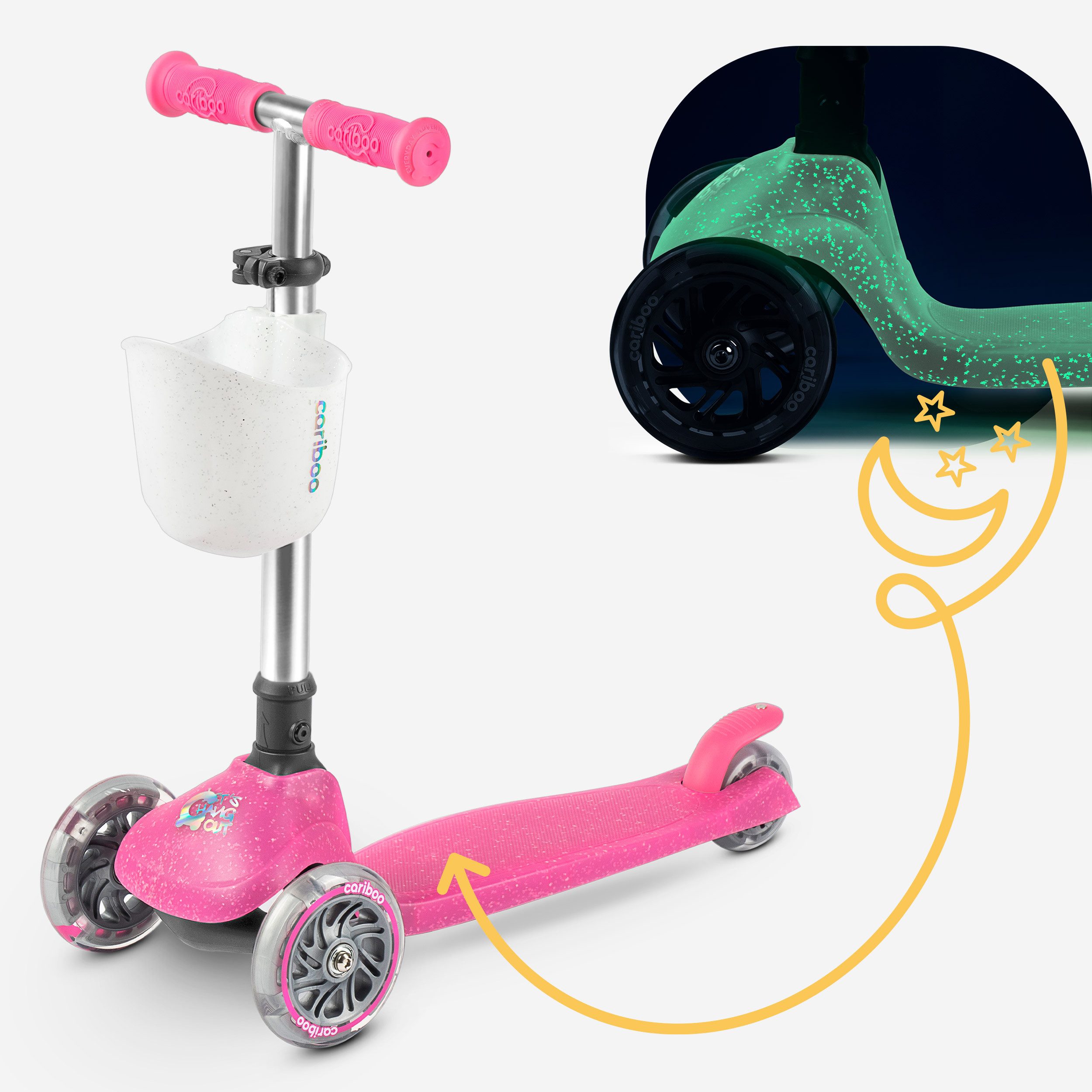 Cariboo Tretroller Dreirad-Kinderroller CARIBOO GHOST leuchtendes Deck LED-Räder