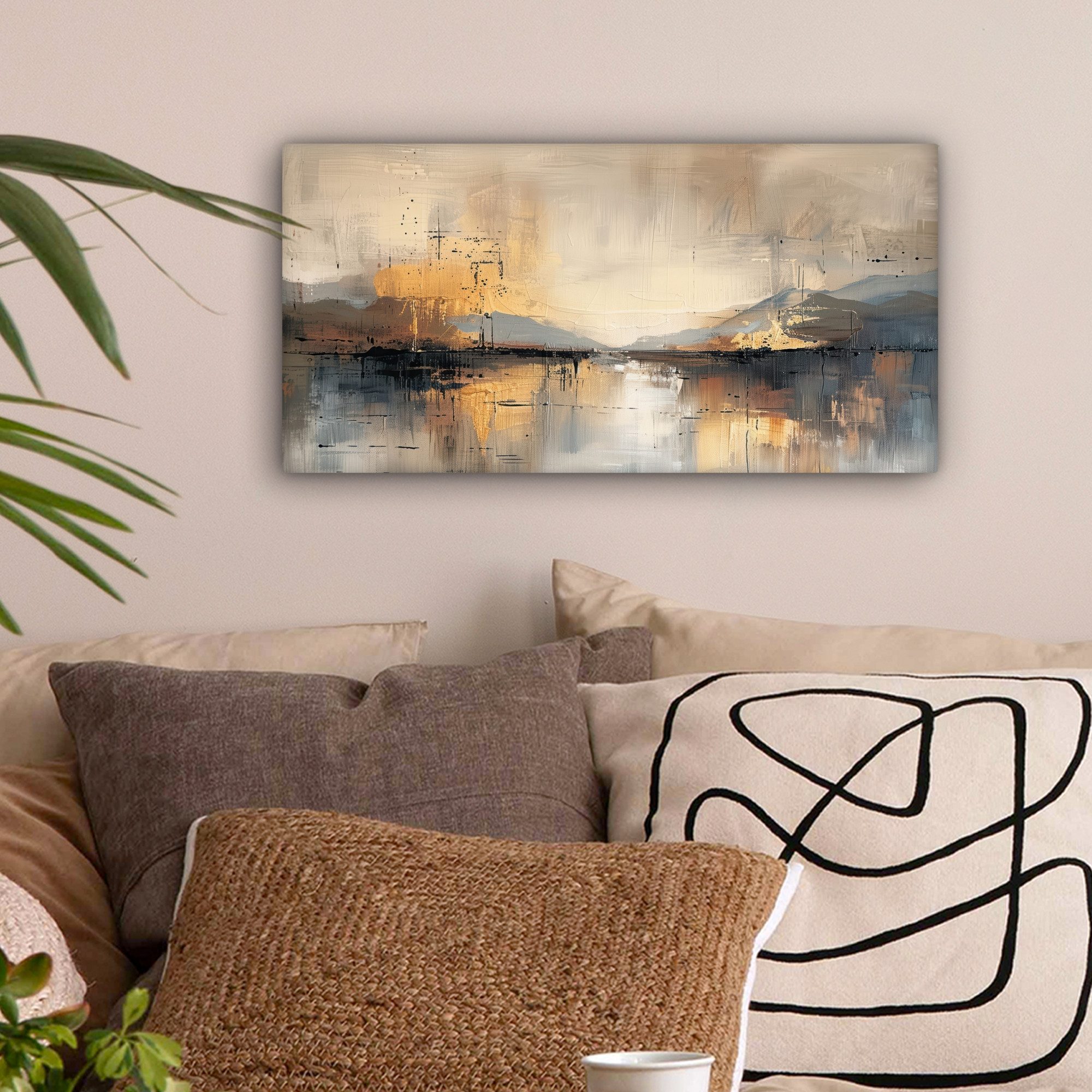 OneMillionCanvasses® Leinwandbild Panorama Abstrakt - Modern - Beige - Ästh günstig online kaufen