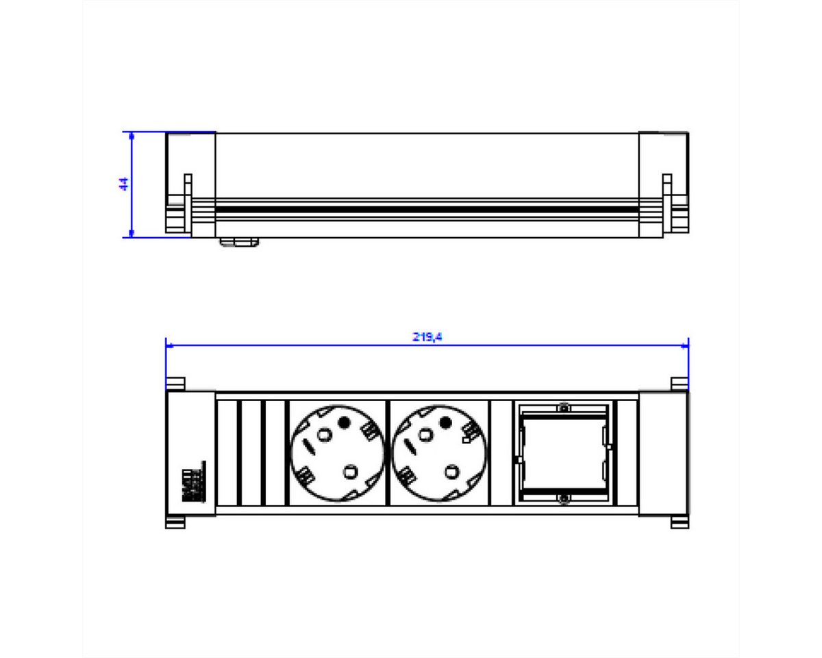 Thumbnail - Bachmann POWER FRAME 2xCEE7/3 1xCM Einbau-Tischsteckdosenleiste (Kabellänge 0.2 m), Kunststoffprofil 0,2m GST18