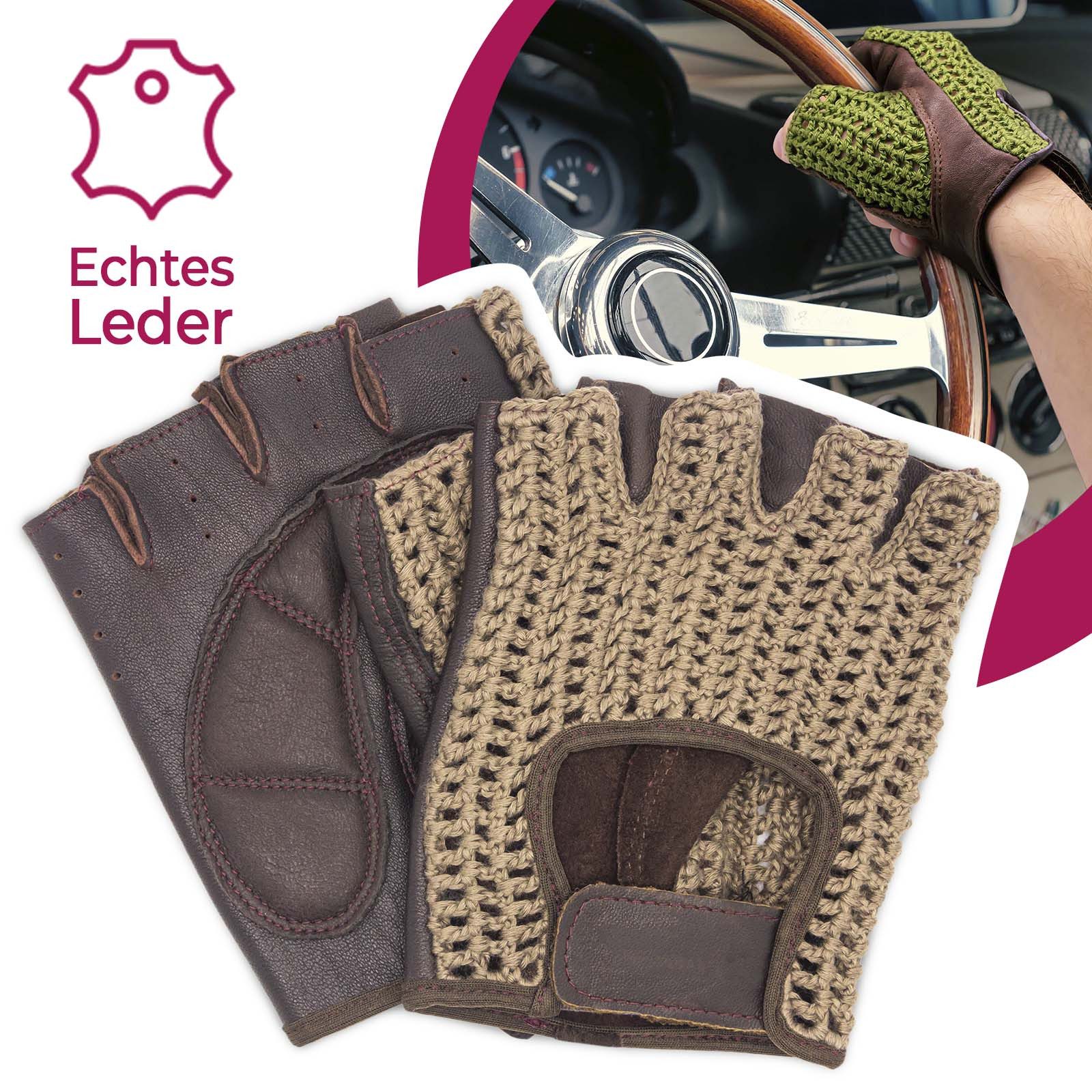 Adapter Universe Lederhandschuhe Autofahrer Handschuhe Retro Vintage Leder Fingerlose Fahrerhandschuhe