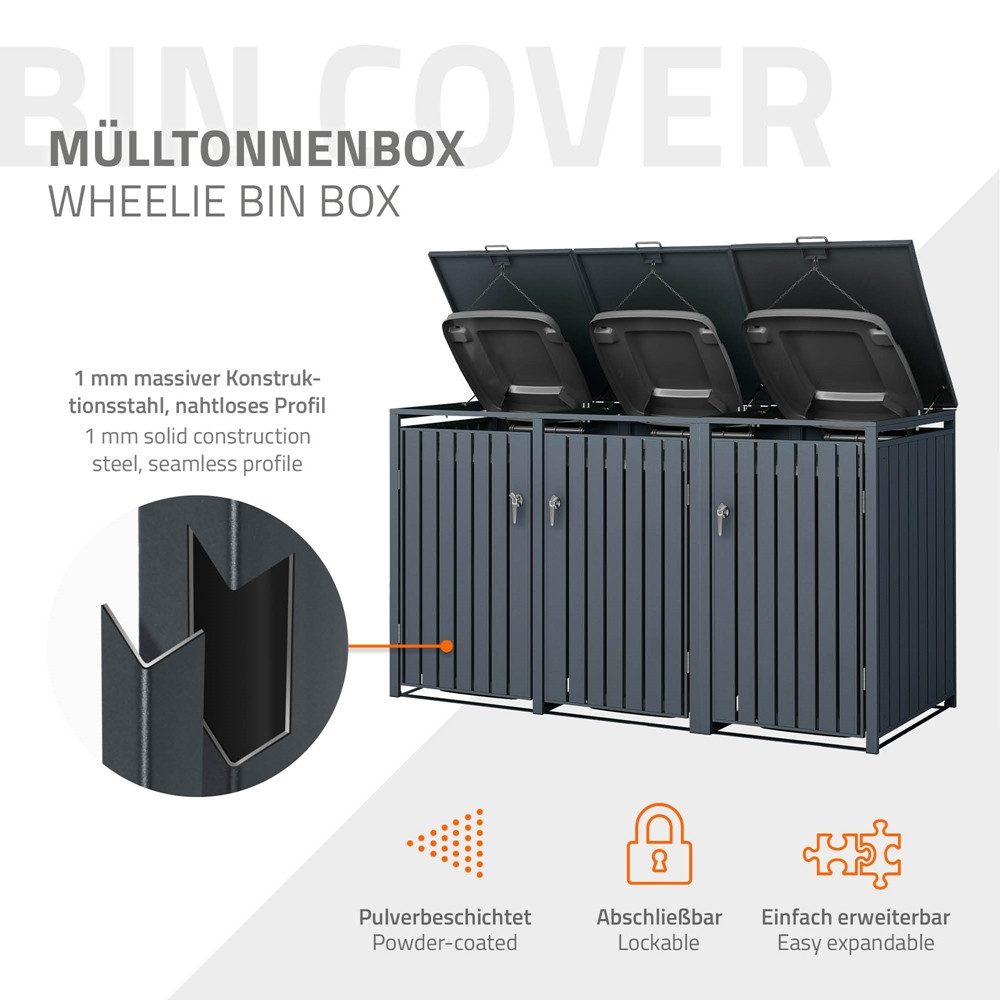 Thumbnail - ML-DESIGN Mülltonnenbox Müllbox aus Stahl wetterfest mit Klappdeckel/Tür Mülltonnecontainer, Mülltonnenbox für 3 Tonne 2...