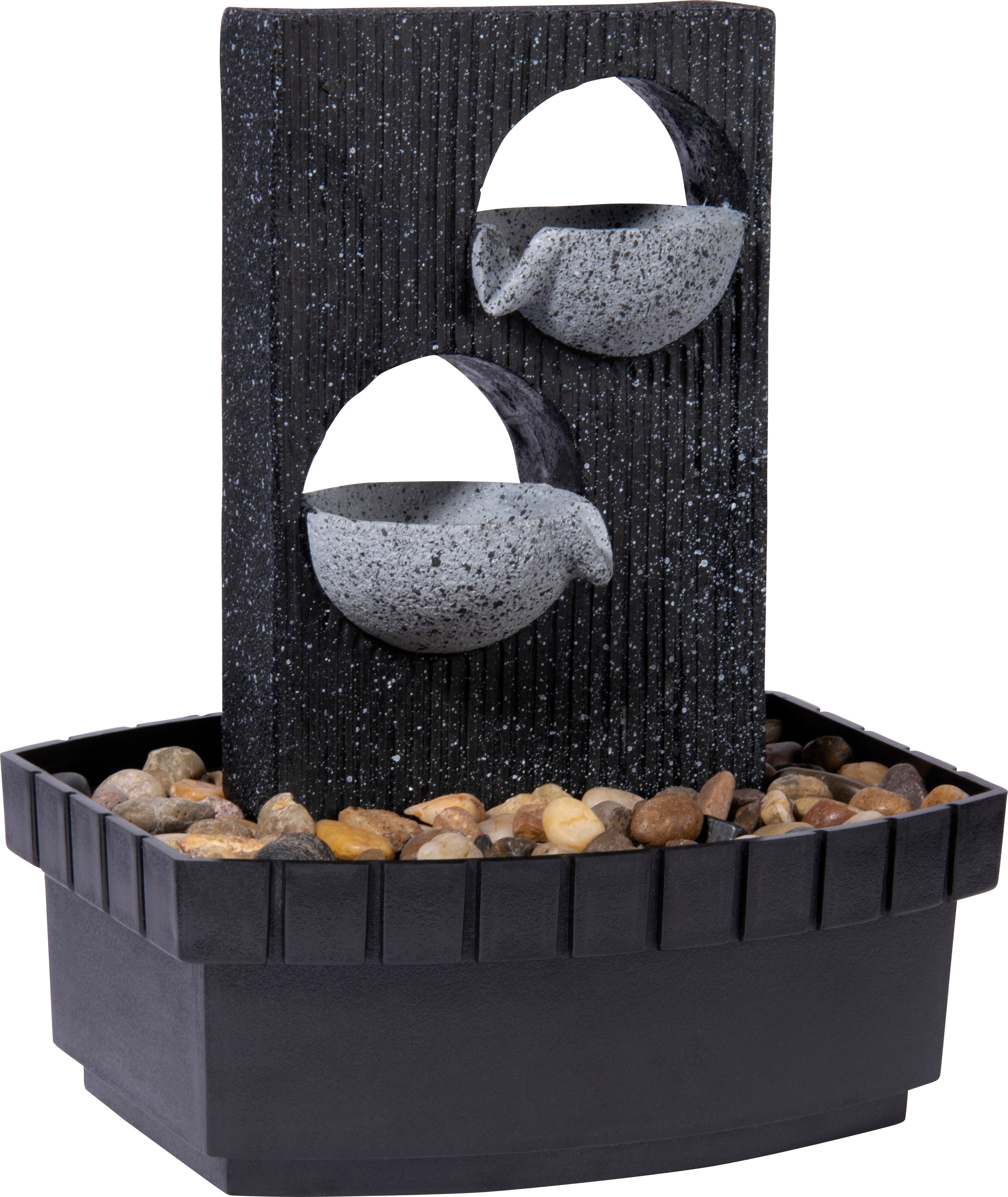 dobar Gartenbrunnen Zimmerbrunnen in Steinoptik mit 2 Schalen