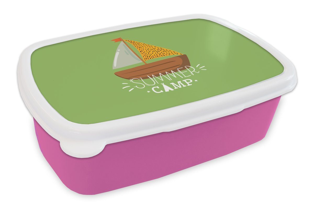 MuchoWow Lunchbox Kunststoff, Brotdose Mädchen, Snackbox, rosa Gelb, Sommer - Kunststoff (2-tlg), Boot - Kinder, Erwachsene, für Brotbox