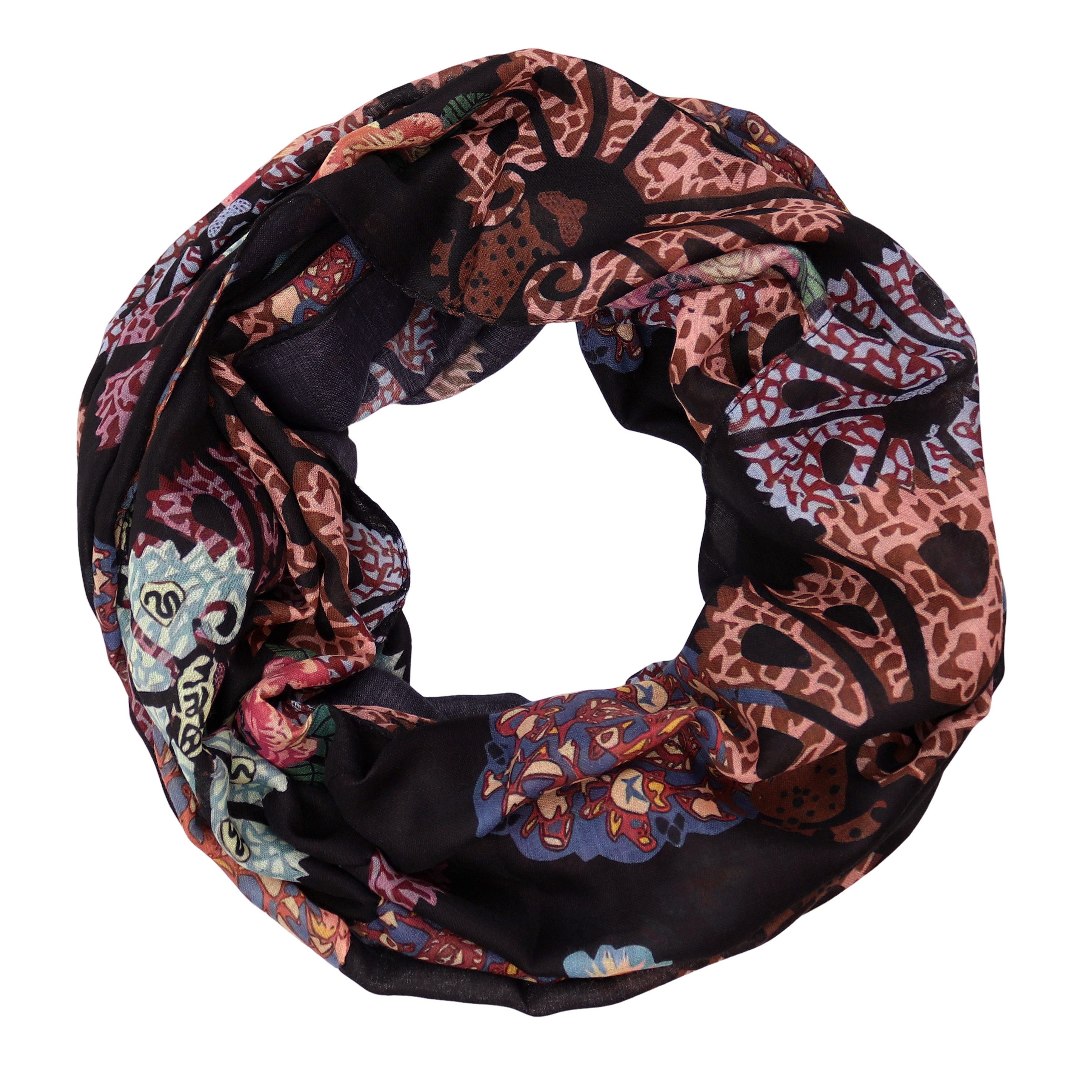 MIRROSI Loop Damen Schal Weich aus 100% Viskose Groß, Schlauchschal, Blumenmuster, (ca.60x80cm, zweimal um den Hals wickelbar), Damen Halstuch Stola ideal für Frühling,Sommer, Herbst oder Winter