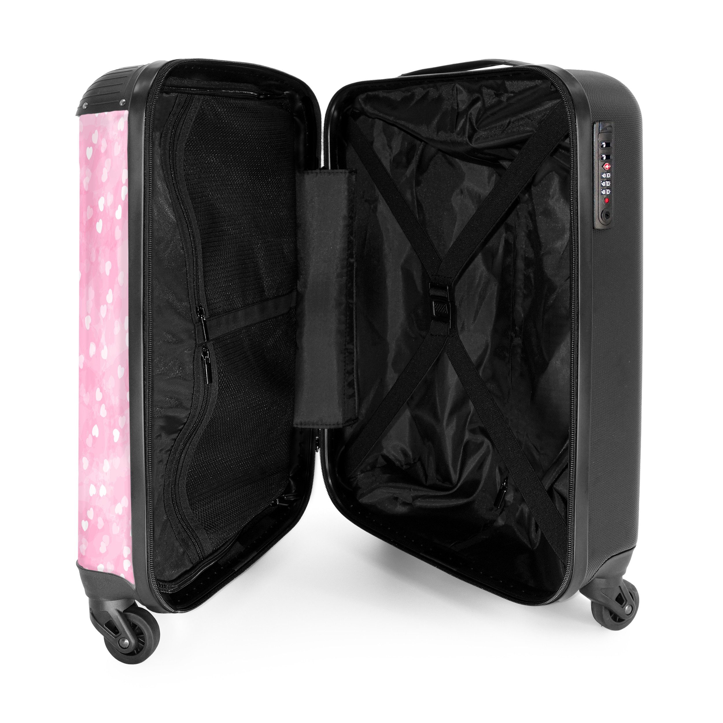 NoBoringSuitcases.com© Kinderkoffer Herzen - Rosa - Muster 55x35x20cm, 4 Rollen, Reisetasche mit Rollen, Koffer Handgepäck Flugzeug