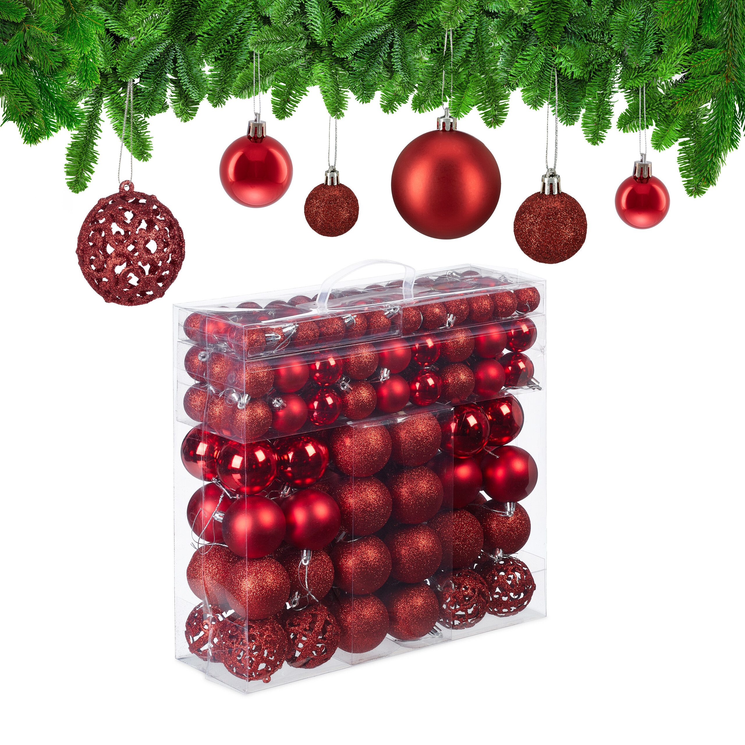 relaxdays Weihnachtsbaumkugel Weihnachtskugeln im 150er Set (150 St), rot
