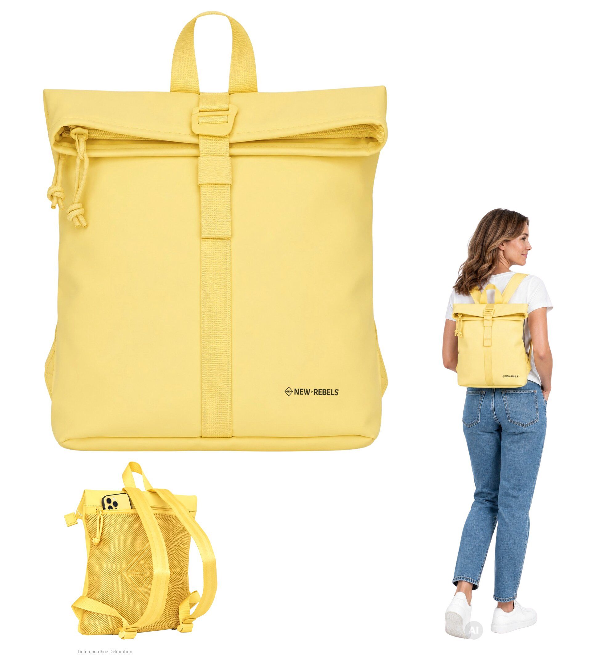 NEW REBELS Freizeitrucksack Damen klein Rucksack Handtasche Tasche, Reise Freizeit Bag wasserabweisend aus Plane + bagboom Etui