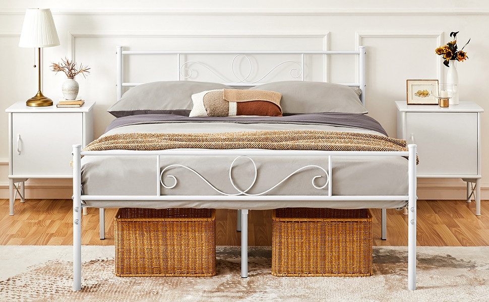 Yaheetech Bettgestell Metallbett mit Kopfteil, Einzelbett/Doppelbett günstig online kaufen