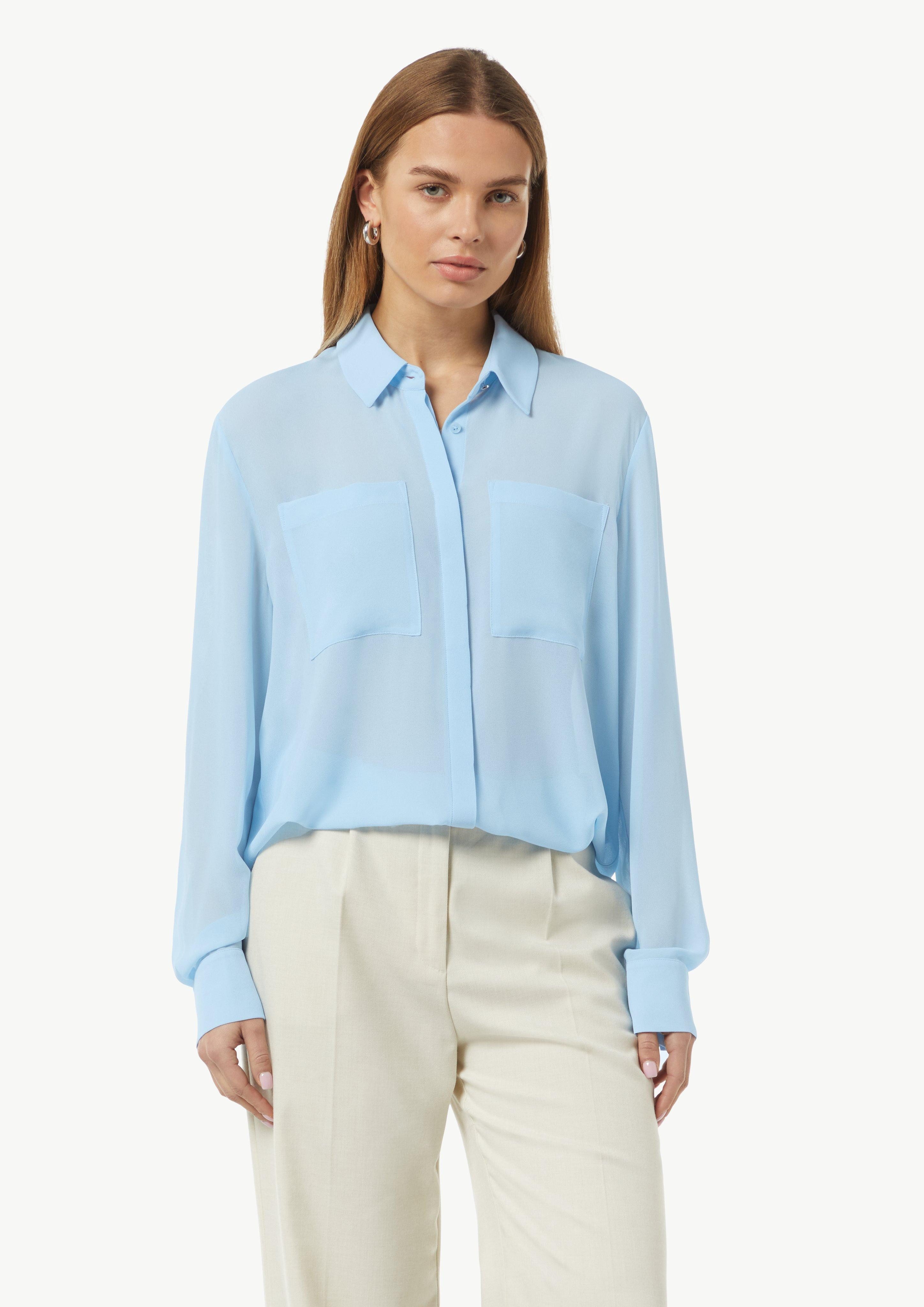 Langarmbluse Transparente Bluse mit verdeckter Knopfleiste
