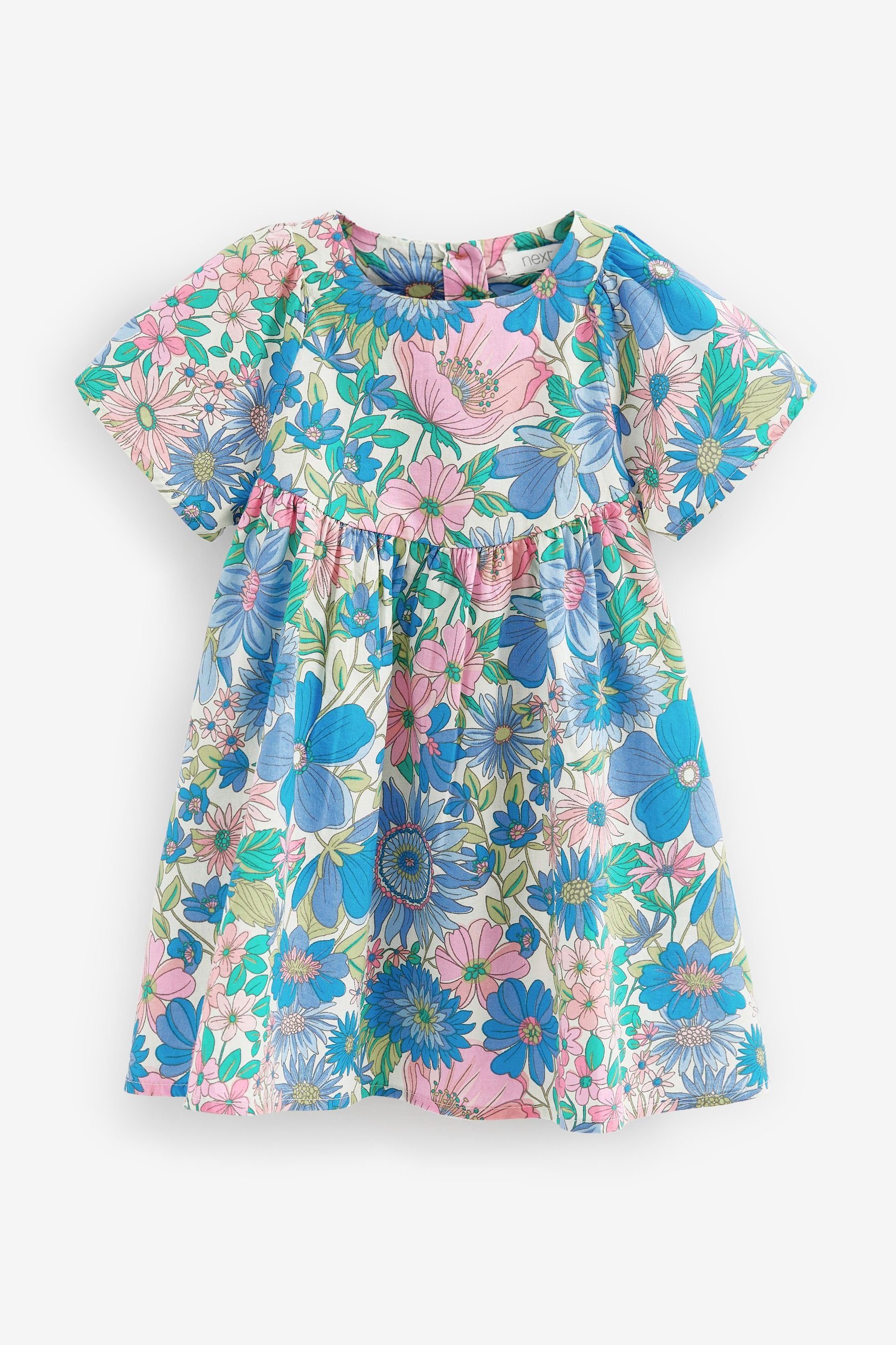 Next Sommerkleid Baumwollkleid mit Pink/Blue (1-tlg) Floral Flügelärmeln