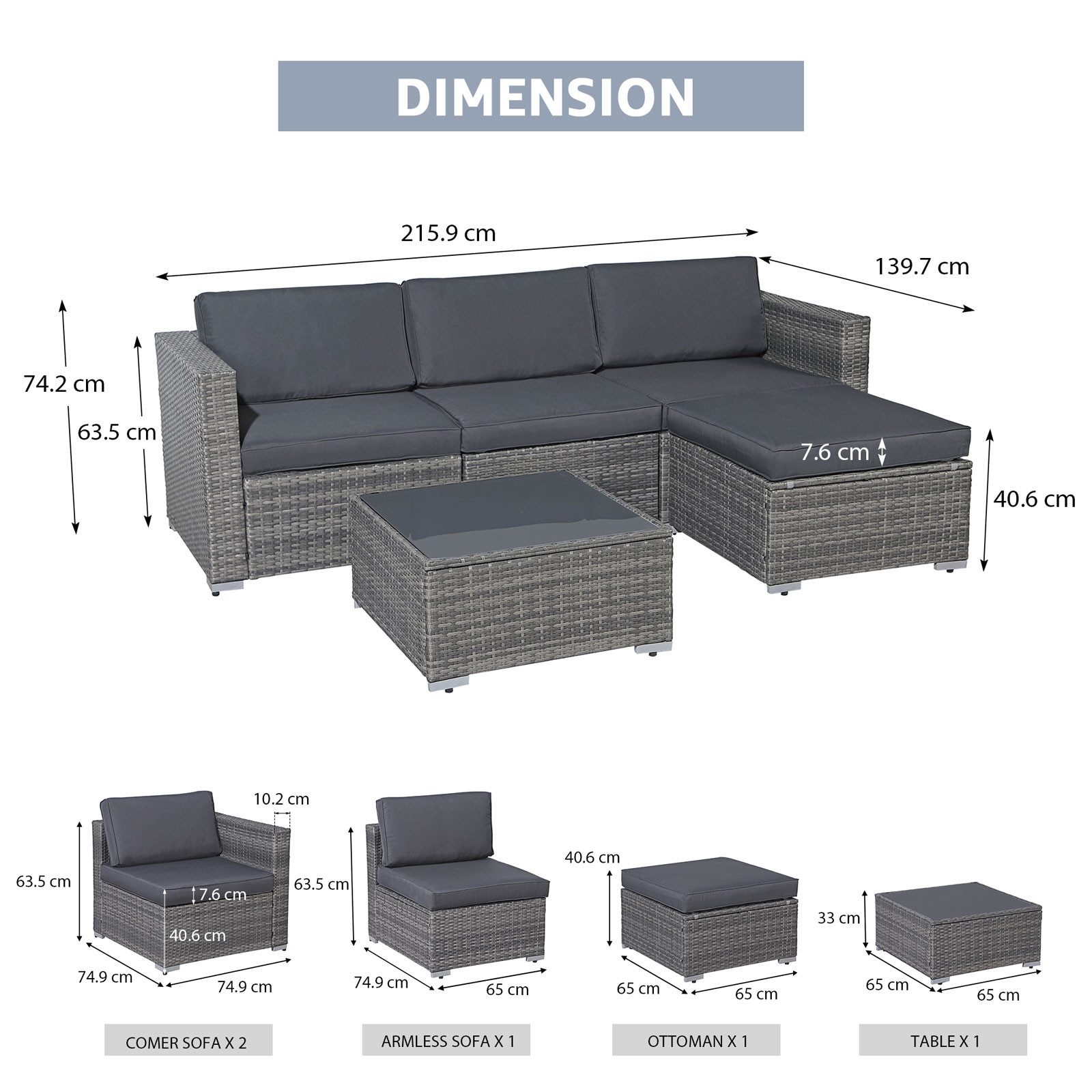 JOIVI Gartensofa Gartenlounge Set, 5-TLG Sitzgruppe, günstig online kaufen