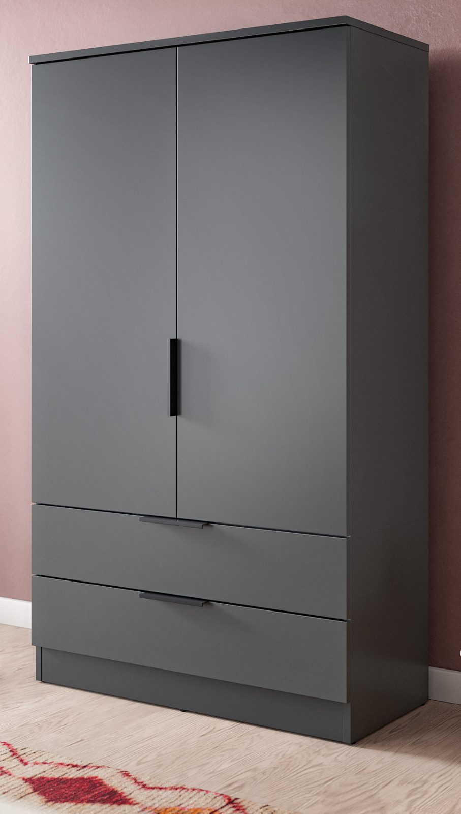 Inn.Furn Kleiderschrank Swan (Wäscheschrank in Grau, 2-türig, 80 x 140 cm) mit Vollauszug Schubladen