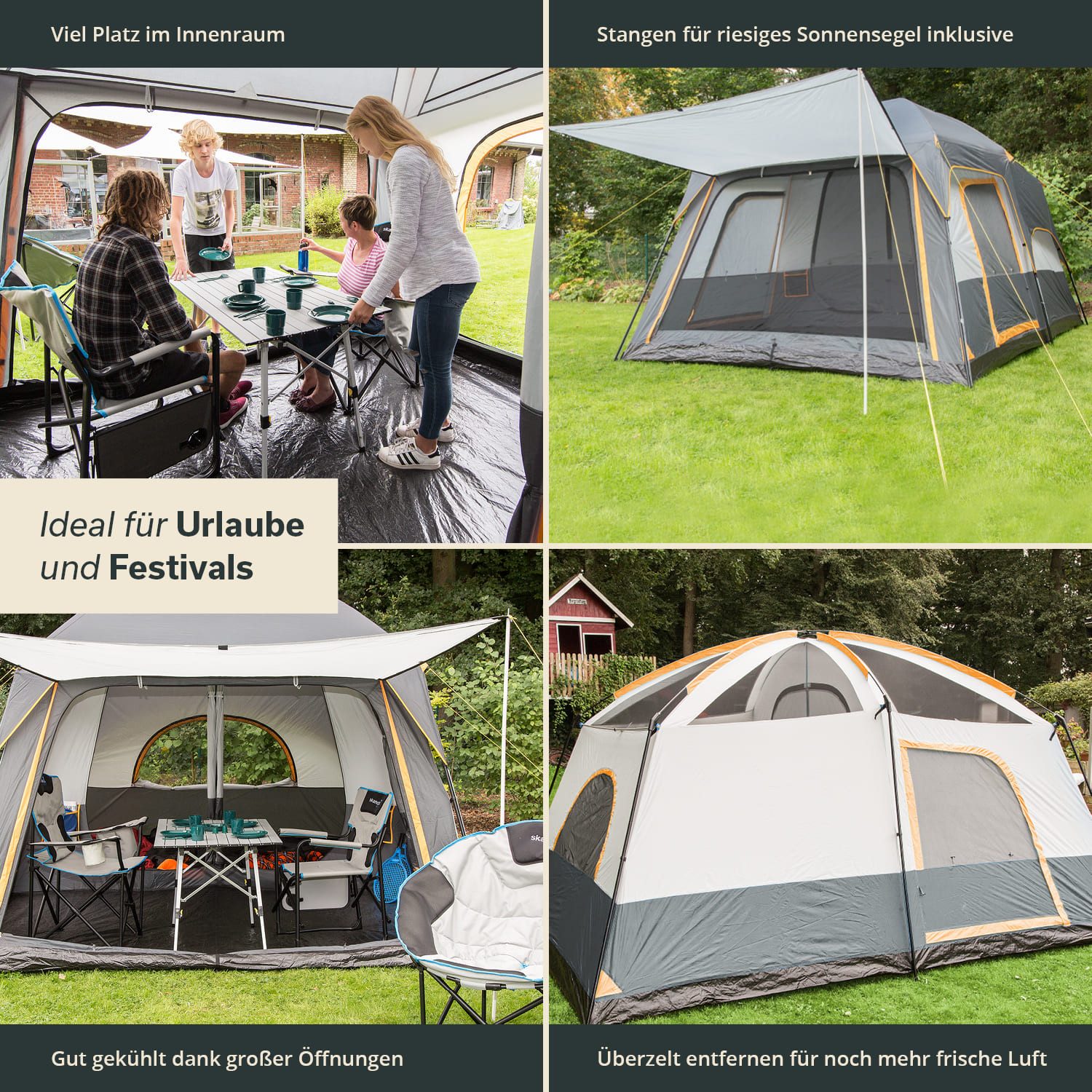 Skandika Tunnelzelt Tonsberg 5 Protect mit Single Skin, Meshdach und abnehmbarem Überzelt, Personen: 5 (Schlafbereich mit herausnehmbarer Trennwand, Tragetasche), Campingzelt, 2,2m Stehhöhe, 4000 mm Wassersäule, eingenähter Zeltboden