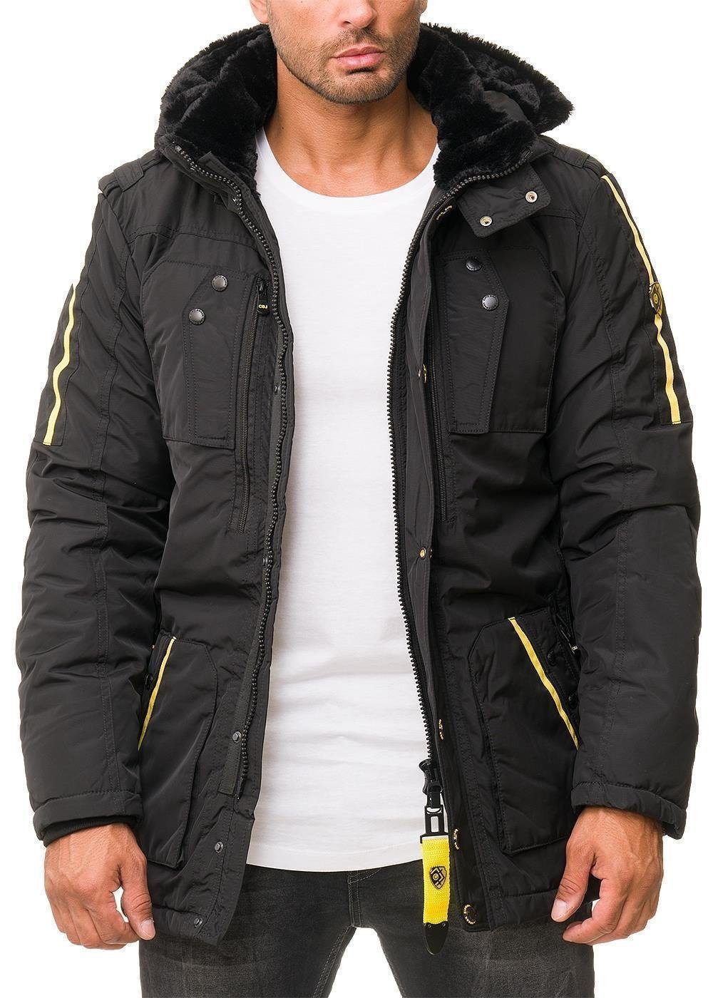 Cipo & Baxx Winterjacke Herren Kapuzenjacke BA-CM130 mit Kunstfell Kragen