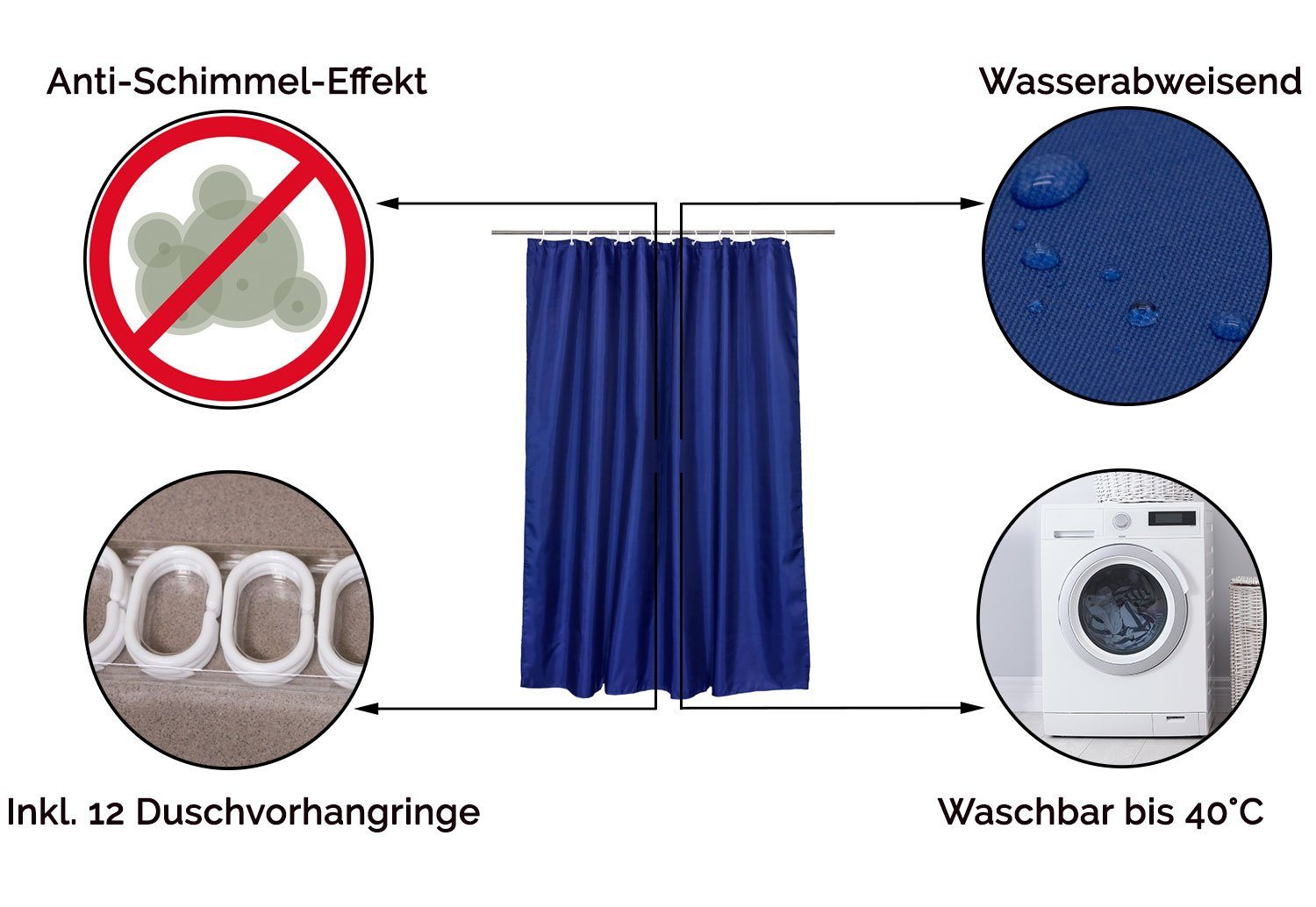 ZOLLNER Duschvorhang Breite 180 cm (Set), günstig online kaufen