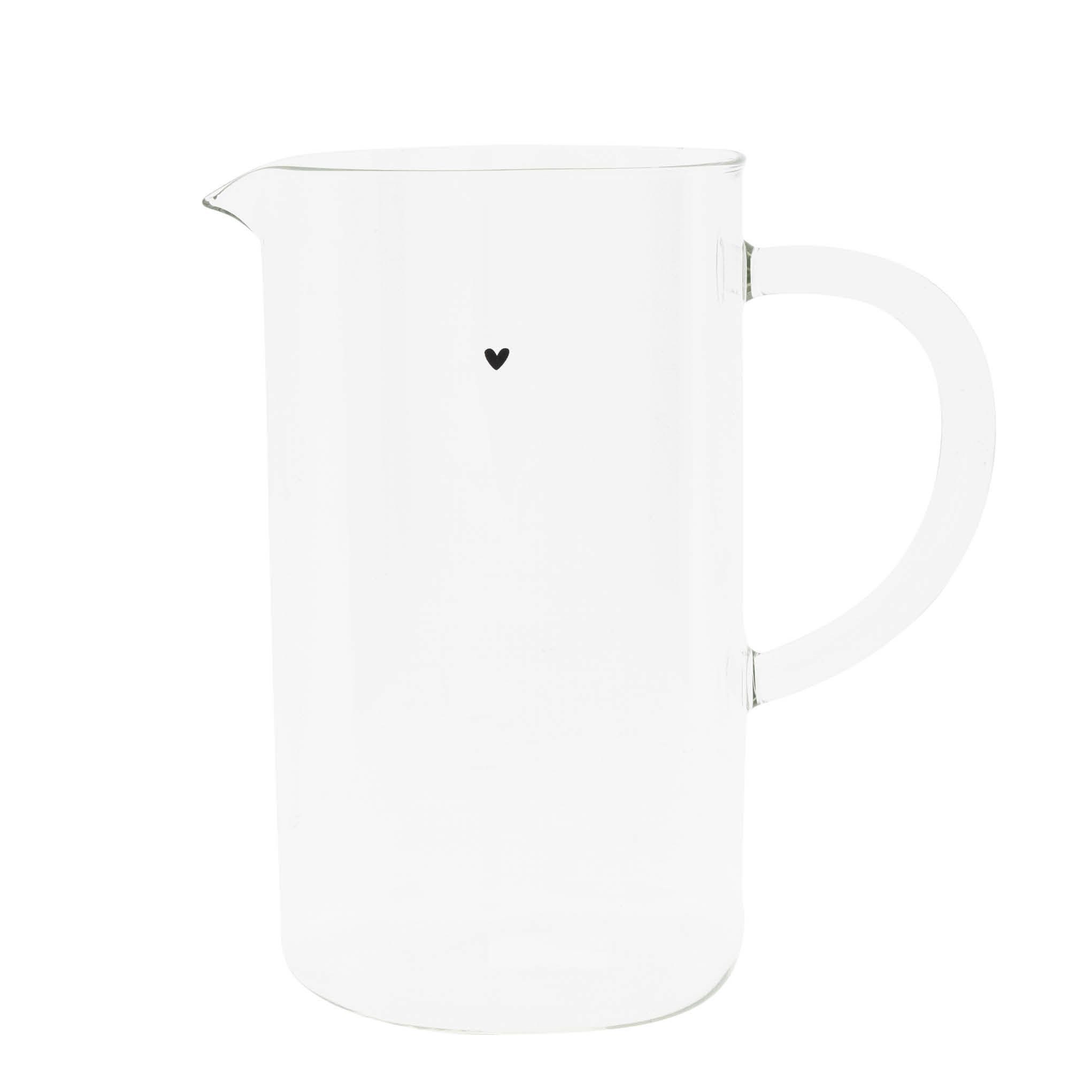 Bastion Collections Wasserkrug Karaffe aus Glas mit Henkel, Krug Herz, 21 cm, spülmaschinengeeignet