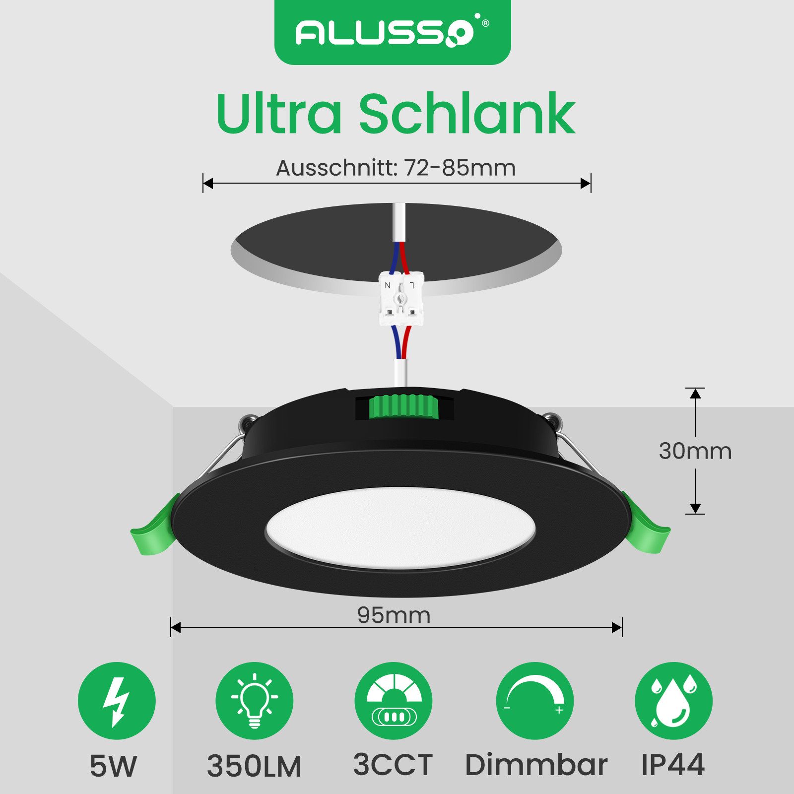 ALUSSO LED Einbaustrahler 6er-Set, Decken Leuchte, Flach Strahler für Bad, günstig online kaufen