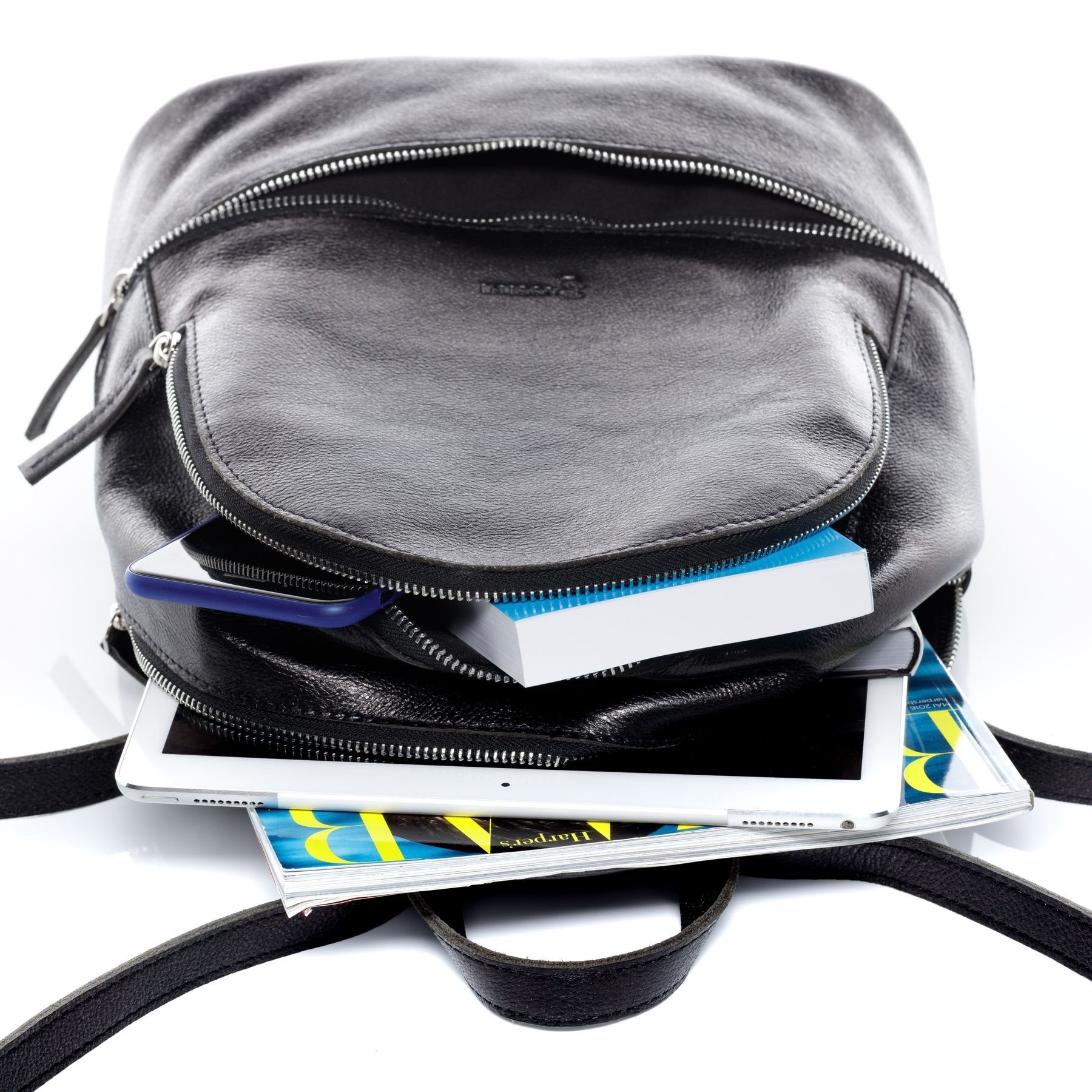 BACCINI Rucksack echt Leder Rucksack groß schwarz-schwarz, Cityrucksack Echtleder, Leder-Rucksack Daypack Damen schwarz
