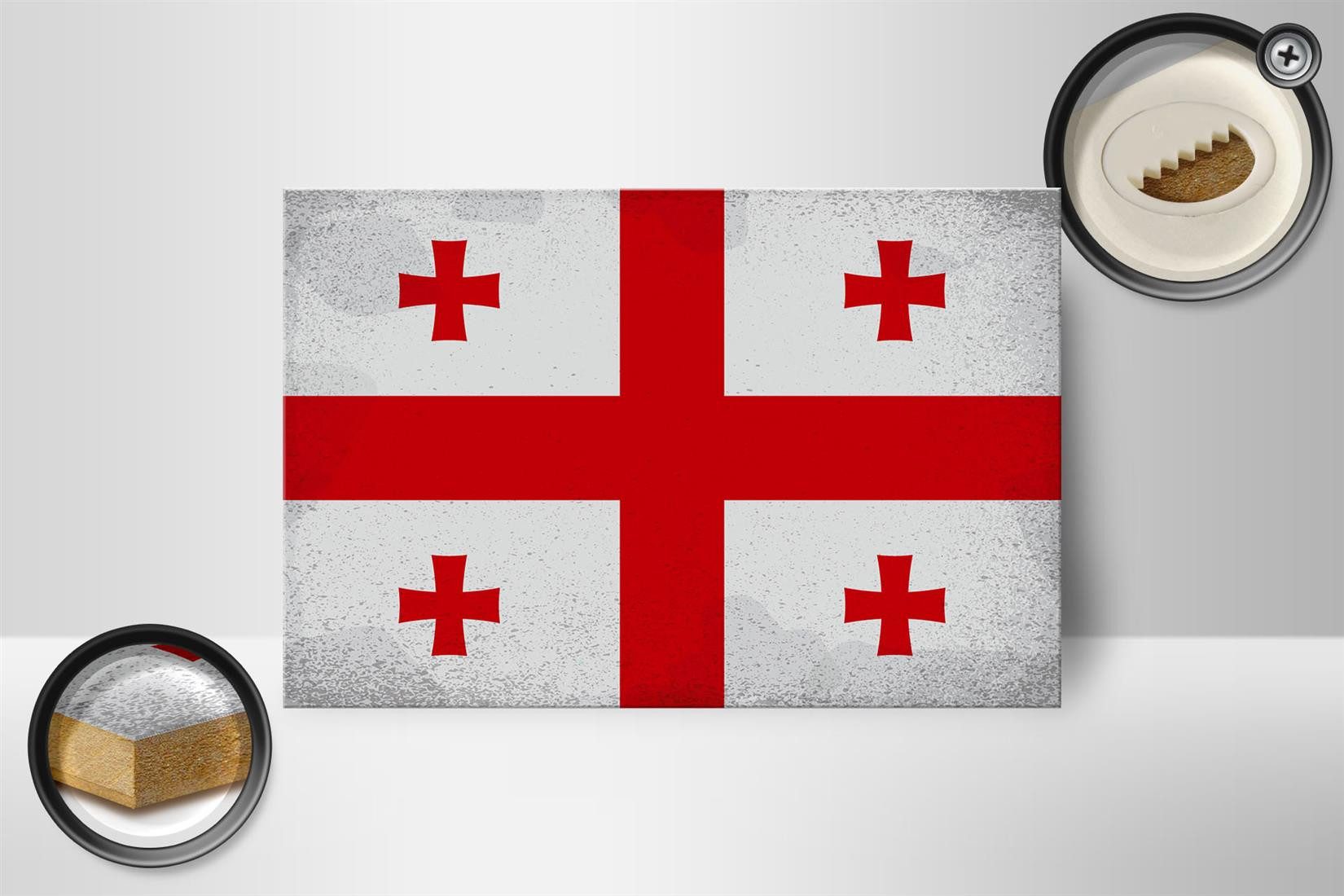 Femer GmbH Holzbild Flagge Georgien 18x12cm Flag of Georgia Vintage, Flaggen (1 St), Glatte Holzfaserplatte (MDF), vorn beschichtet