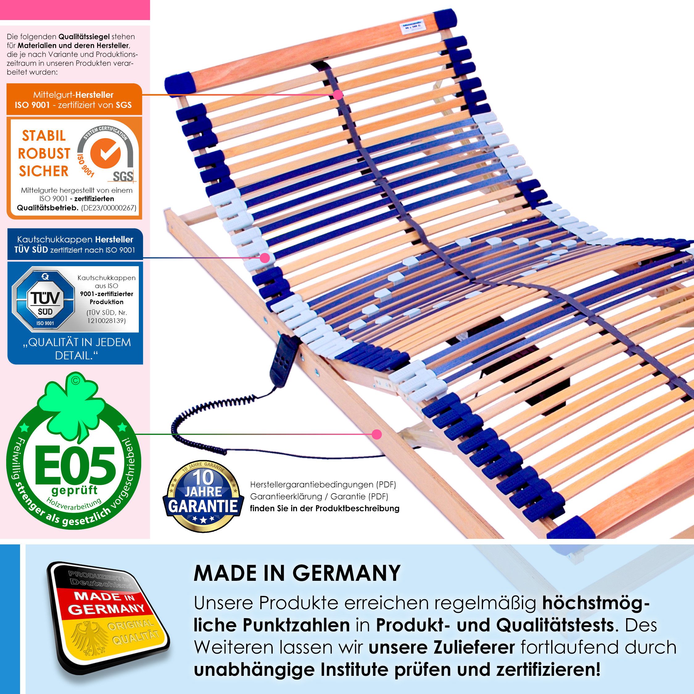 Lattenrost mit Motor Comfort 44® Motor, Schlummerparadies, Kopfteil motorisch verstellbar, Fußteil motorisch verstellbar, 10 Jahre Garantie, Netzfreischaltung, Notabsenkung, SCHULTERFRÄSUNG