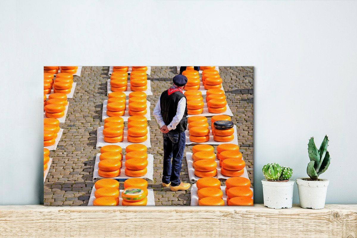 Aufhängefertig, Markt, 30x20 - Gouda (1 Wandbild Leinwandbild cm Wanddeko, - OneMillionCanvasses® Käse Leinwandbilder, St),