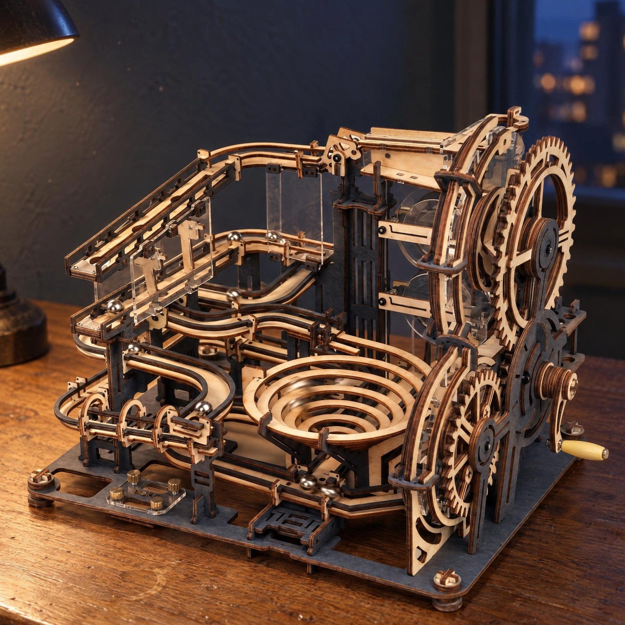 Robotime Modellbausatz Murmelbahn Night City 2.0 aus Holz, (294-tlg)