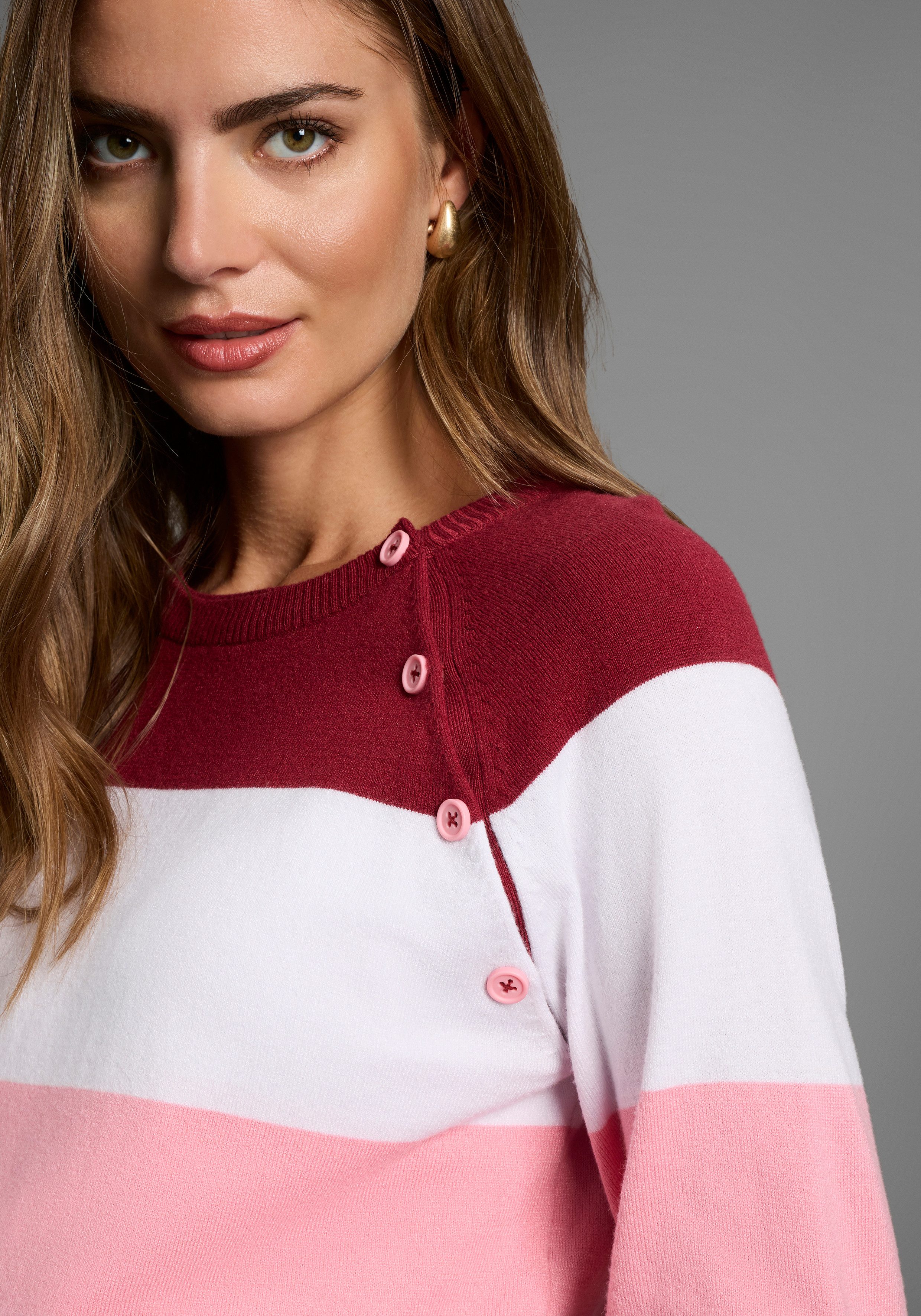 Neun Monate Strickpullover Ringel-Pullover für Schwangerschaft und Stillzeit Umstands-Pullover mit praktischer Öffnung