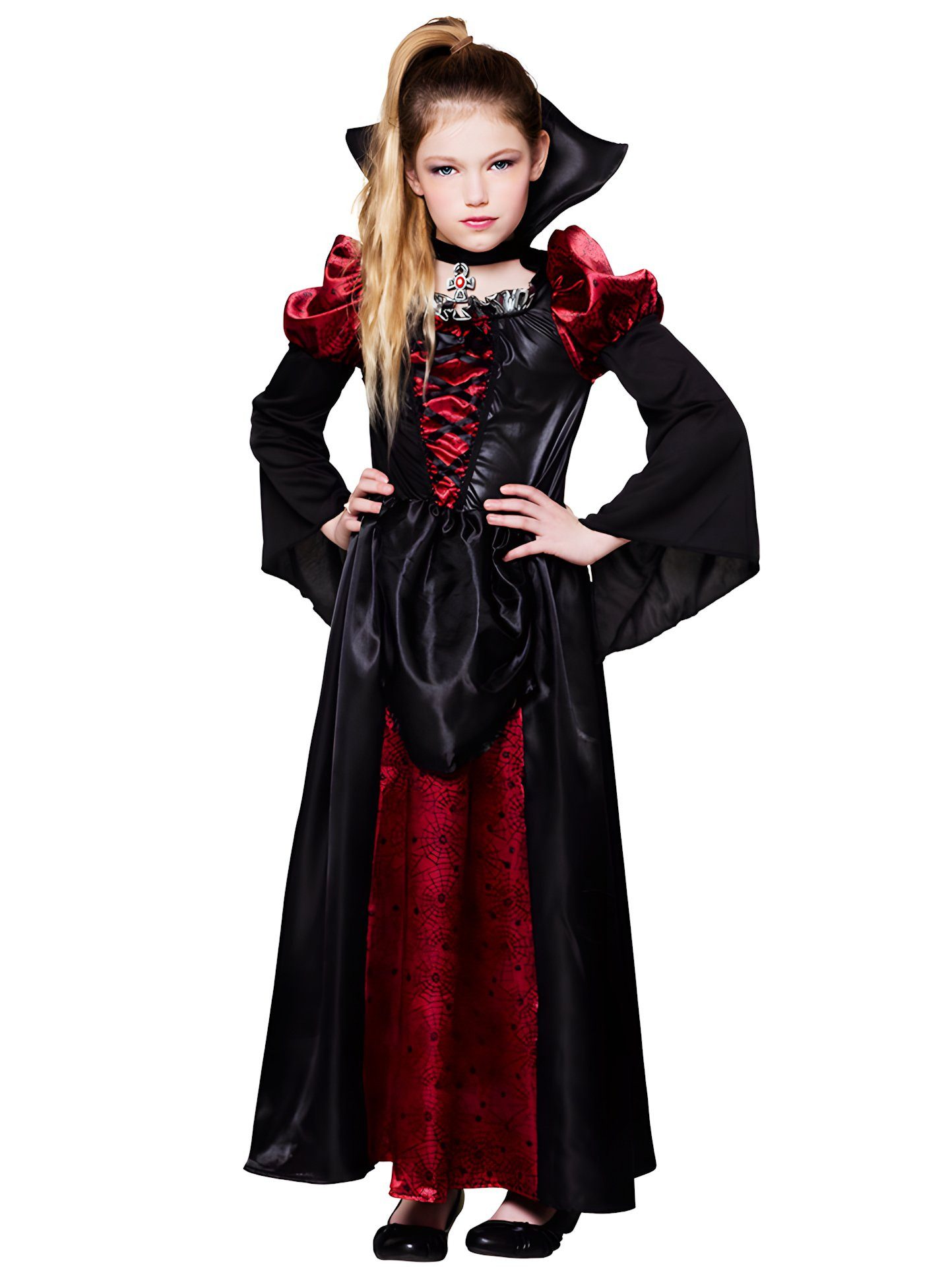 Boland Vampir-Kostüm Vampirlady - Karneval Faschingskostüm Kinder, Barockes Vampirkleid mit extra hohem Stehkragen