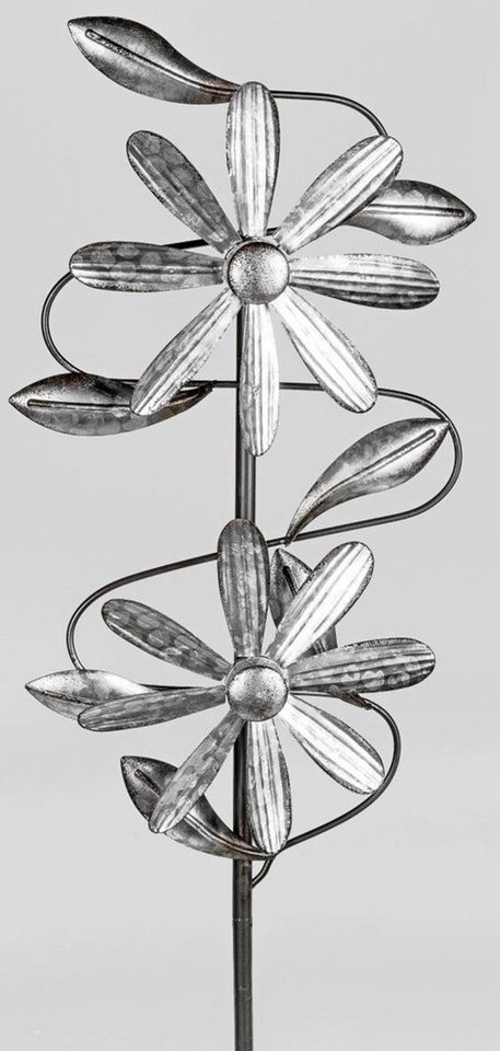 dekojohnson Deko-Windrad dekojohnson Windrad aus Metall Blume mit Stange  antik silber 23/92 cm