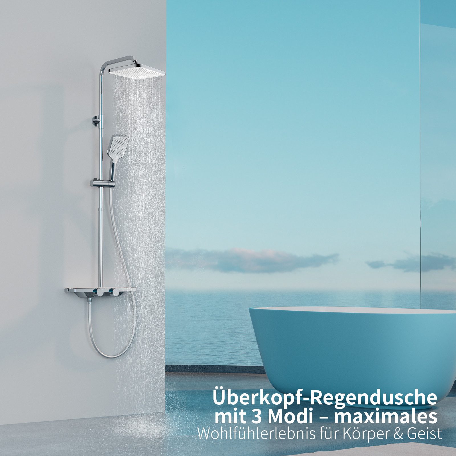 Duschsystem Duschset Thermostat-Set Regendusche,Duschsystem 400mm mit Glasablage