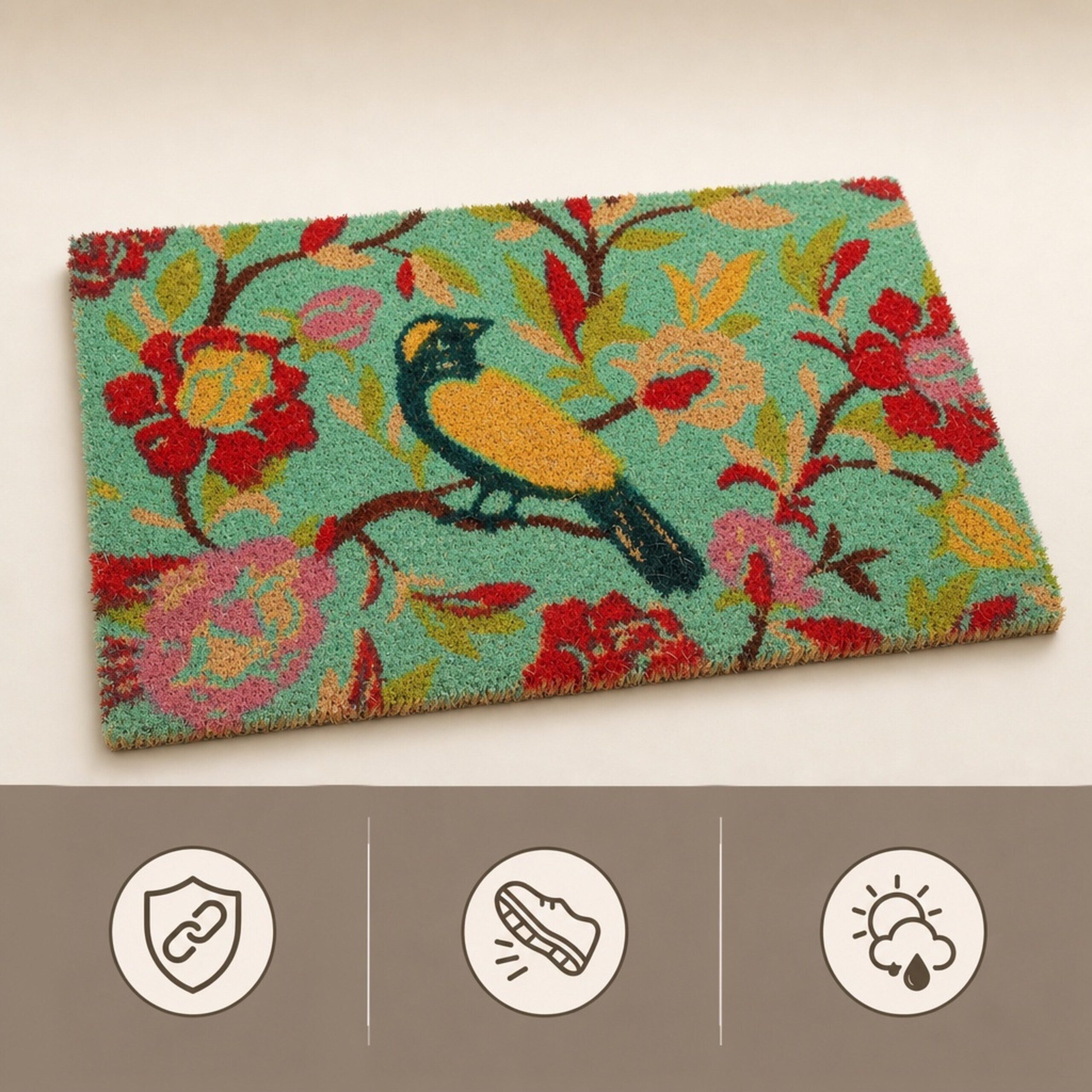 relaxdays Fußmatte Bunte Fußmatte mit Vogel-Motiv, Rechteckig, Höhe: 15 mm – Bild 5 von 5
