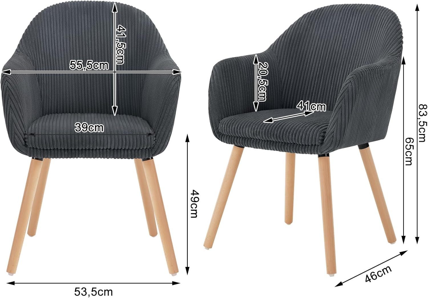 Woltu Esszimmerstuhl (6 St), Esszimmerstuhl, mit Armlehnen, aus Cord